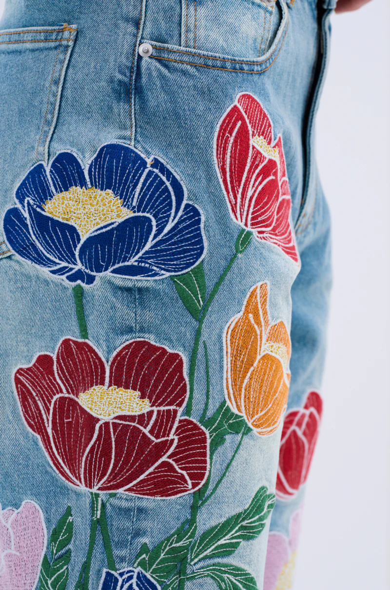 INTO THE GARDEN FLORAL EMBROIDERED DENIM JEANS - Image 7