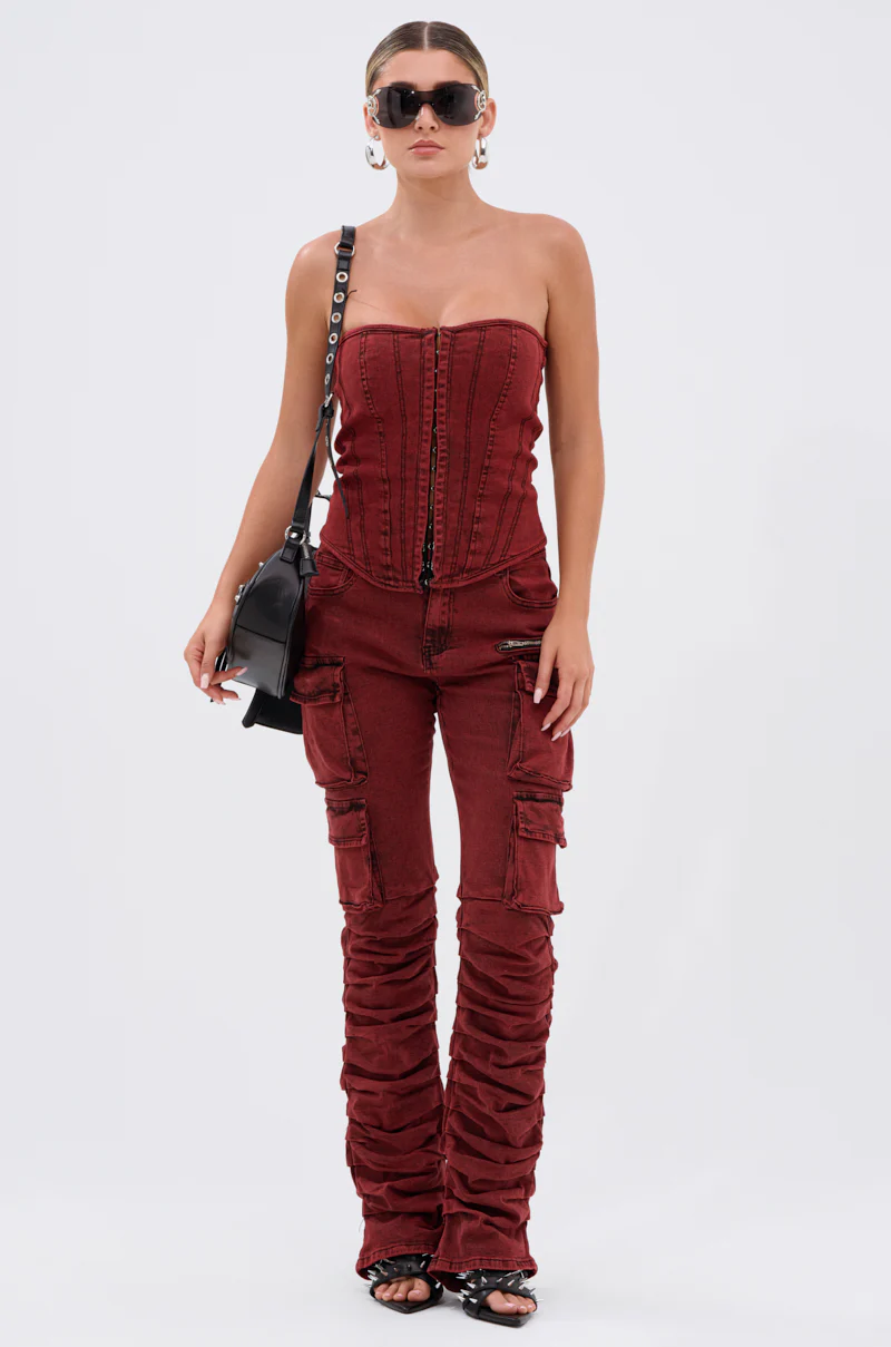 IT GETS EASIER STACKED CARGO PANT IN BURGUNDY - Image 6