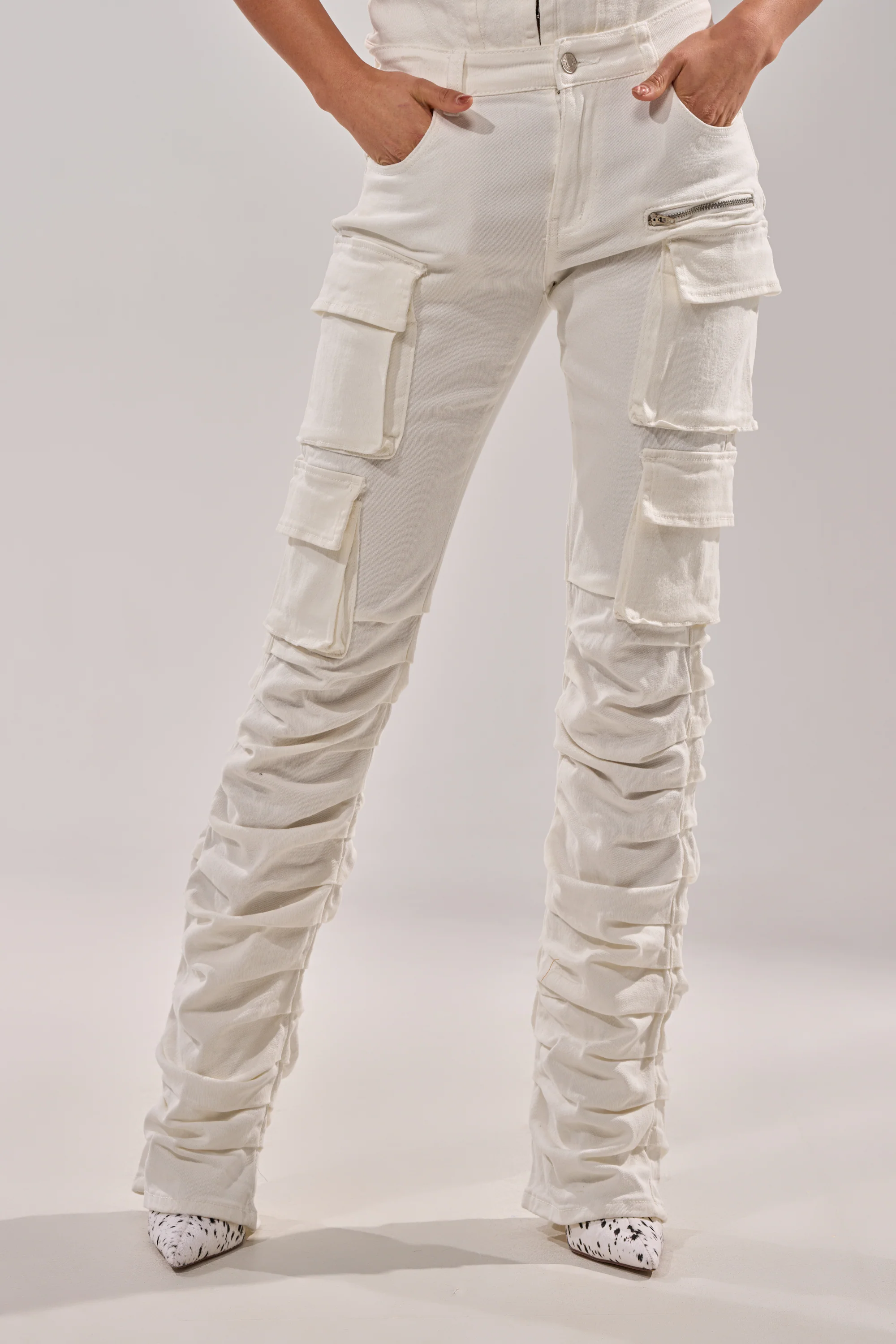IT GETS EASIER STACKED CARGO PANT IN WHITE - Image 2