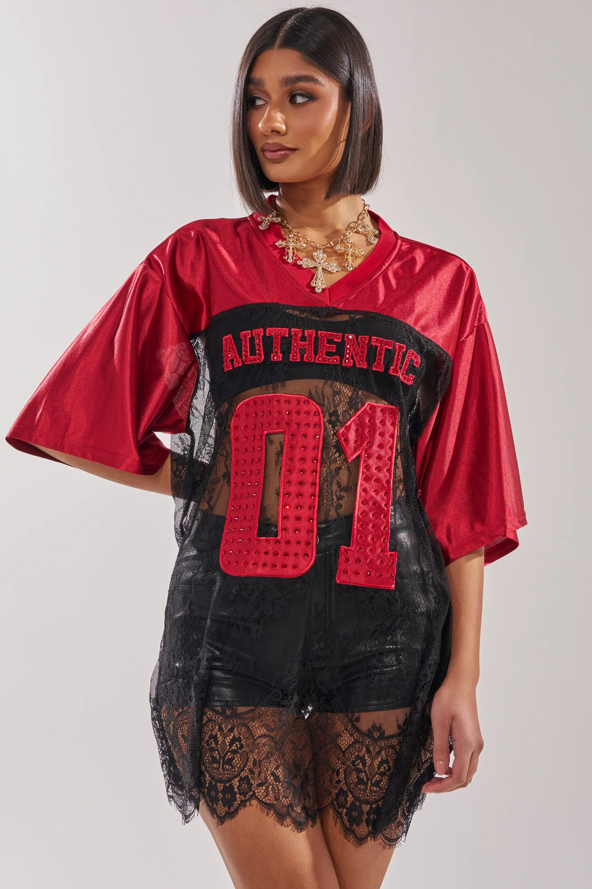IT GIRL LACE JERSEY DRESS - Image 3