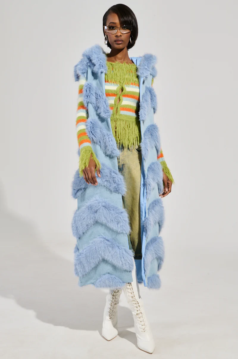 JEMI MIX MATERIAL FAUX FUR VEST IN DENIM - Image 3