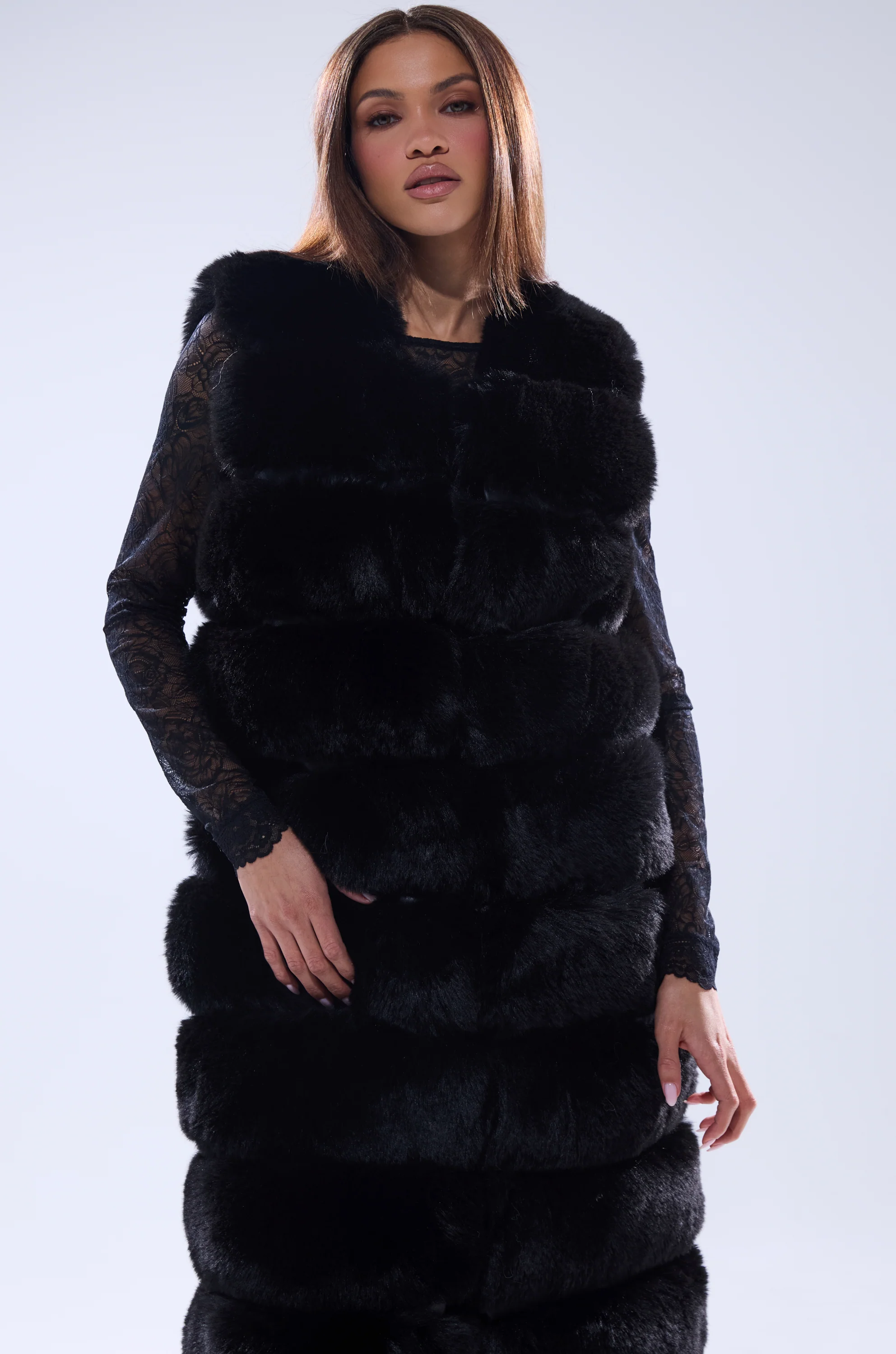 JENNY LIN FAUX FUR MAXI VEST IN BLACK - Image 6