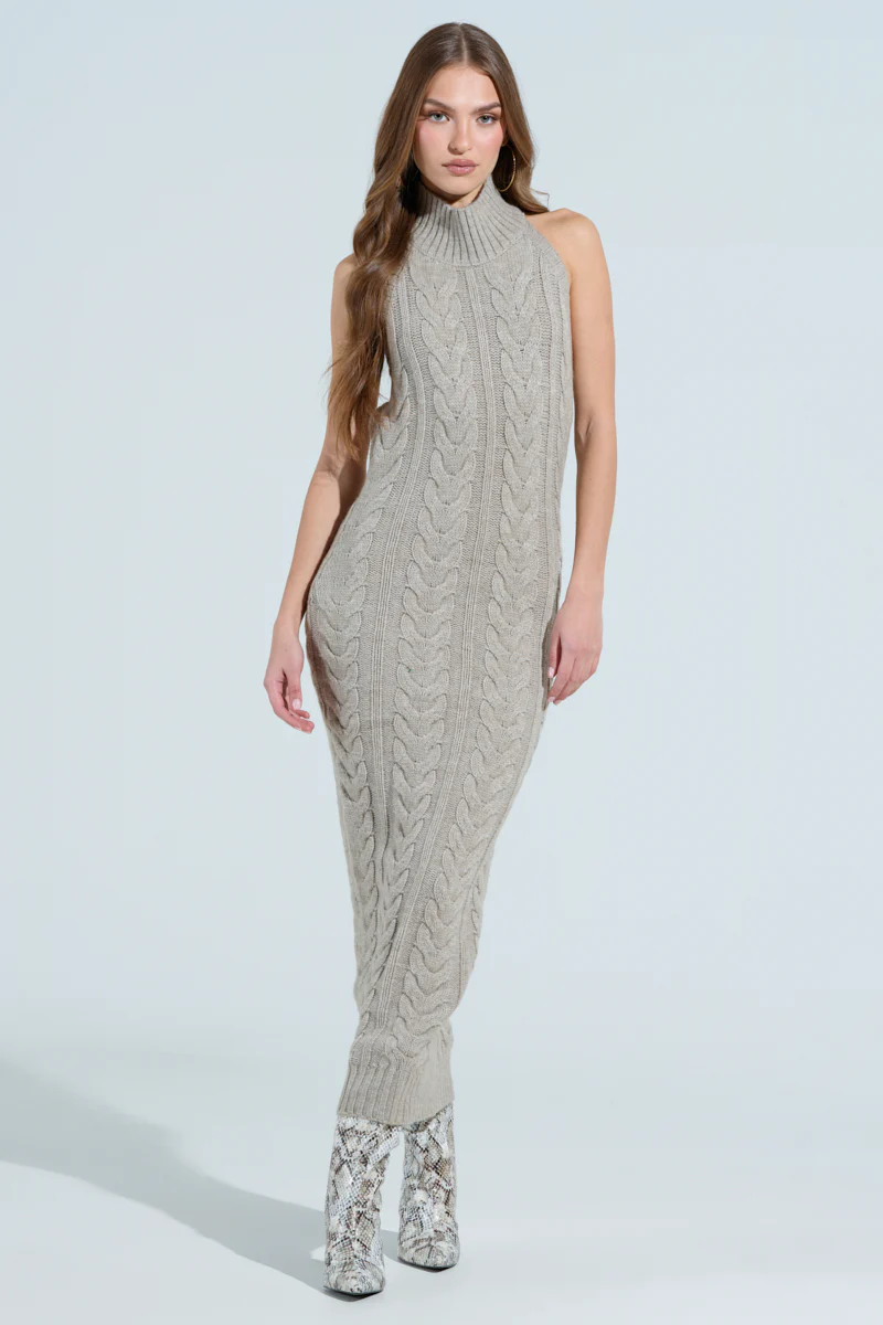 JESSICA CABLE KNIT SWEATER MIDI DRESS - Image 2