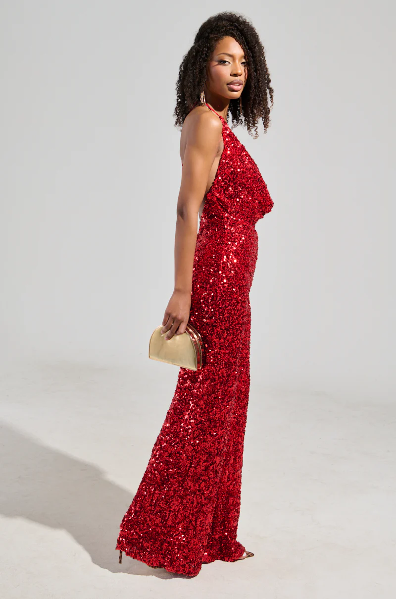 JODIE SCOOP NECK SEQUIN JUMPSUIT IN RED - Image 2