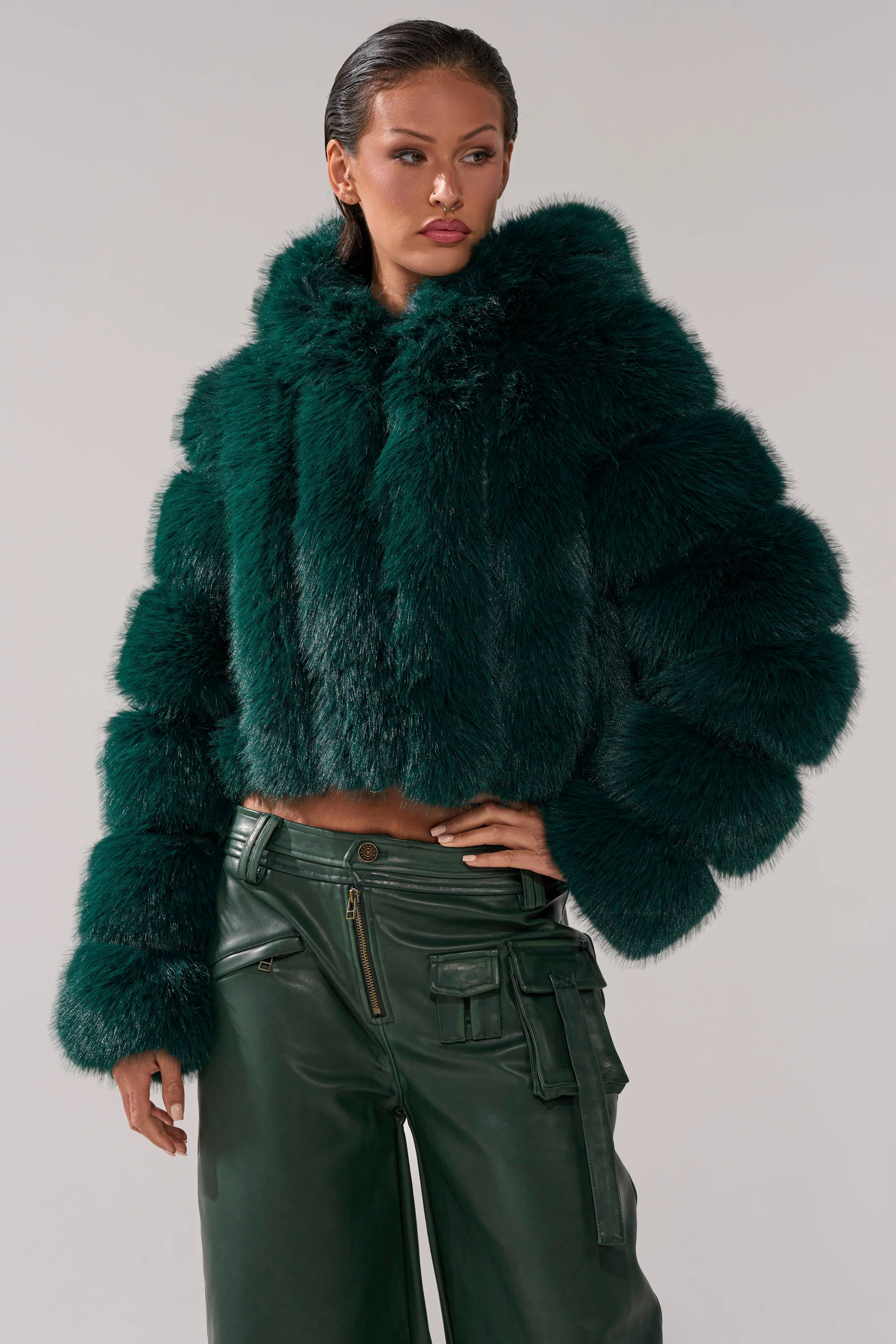 JOLENE FAUX FUR COAT IN EMERALD GREEN