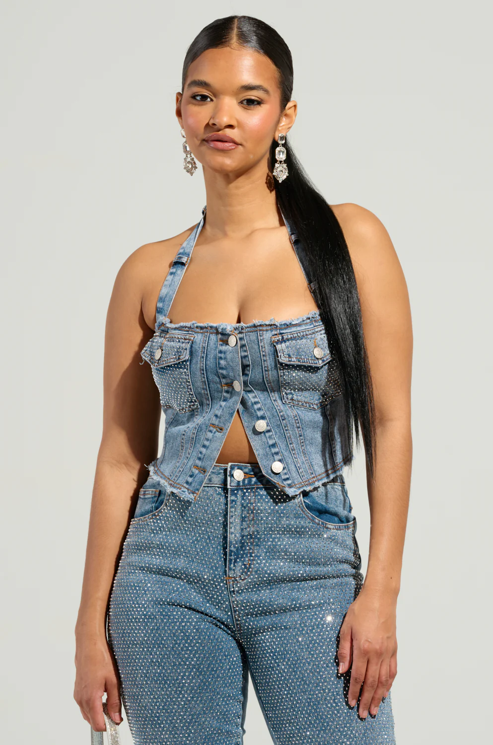 JOLIE RHINESTONE EMBELLISHED DENIM CORSET