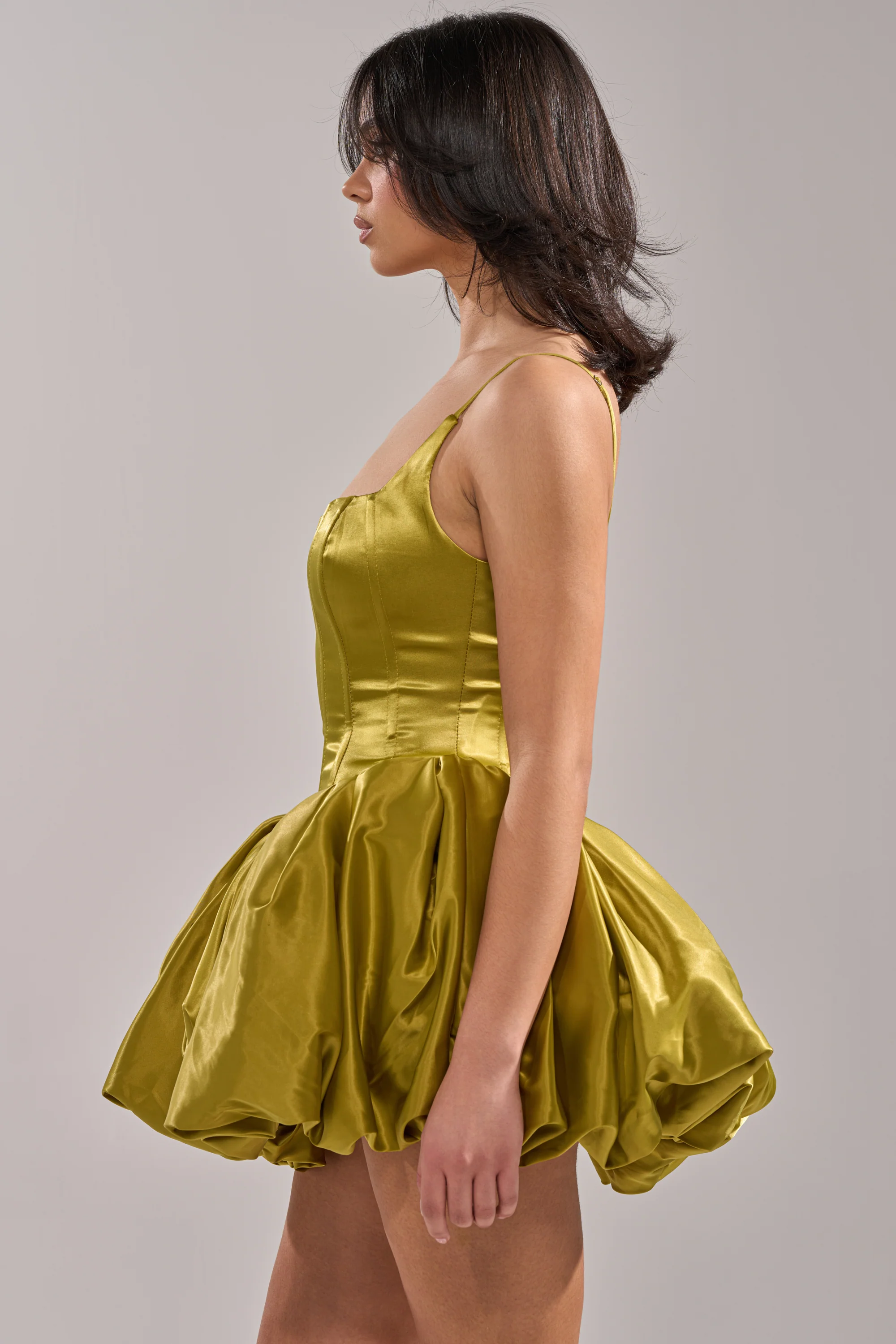 JULIET SATIN MINI DRESS IN GREEN - Image 4