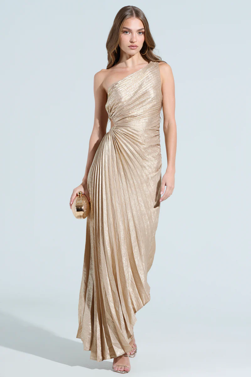 JULIETTE METALLIC PLEATED MIDI DRESS - Image 2