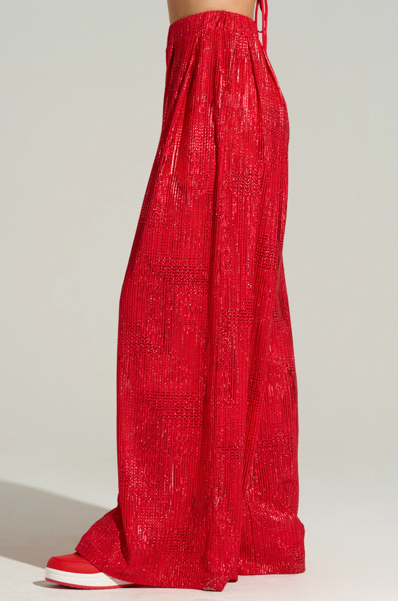 JUST LIKE MAGIC METALLIC WIDE LEG PANT IN RED - Image 3