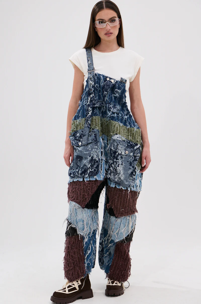 JUST LIKE THAT BAGGY FIT OVERALLS IN PATCHWORK DENIM - Image 7