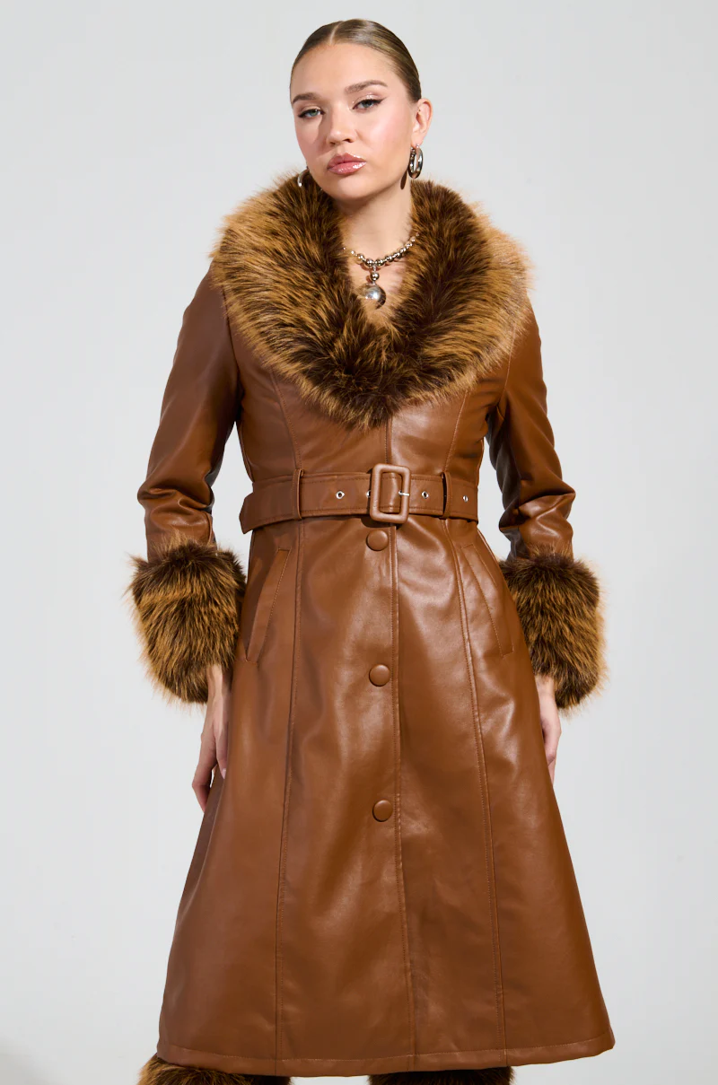 KAYA FUR LINED TRENCH IN TAN - Image 2