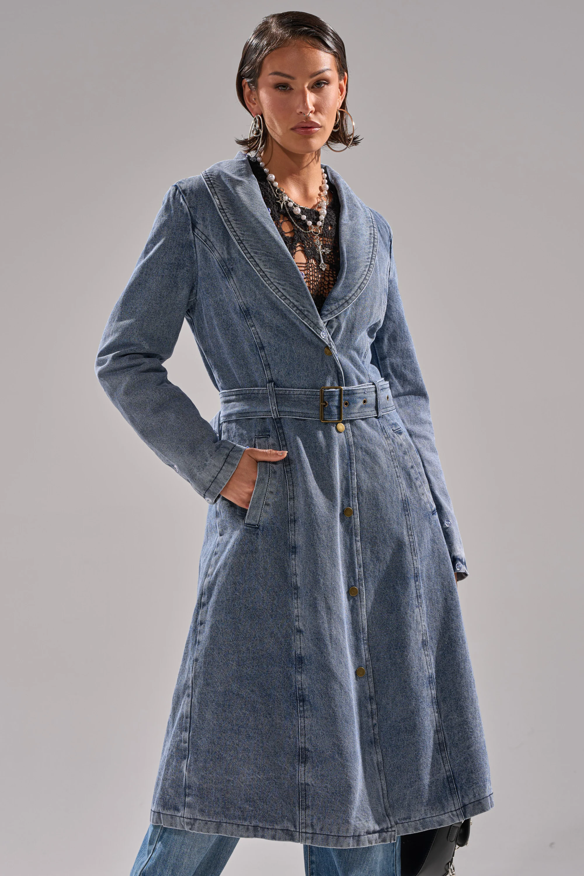 KAYA FUR TRIM DENIM TRENCH - Image 4