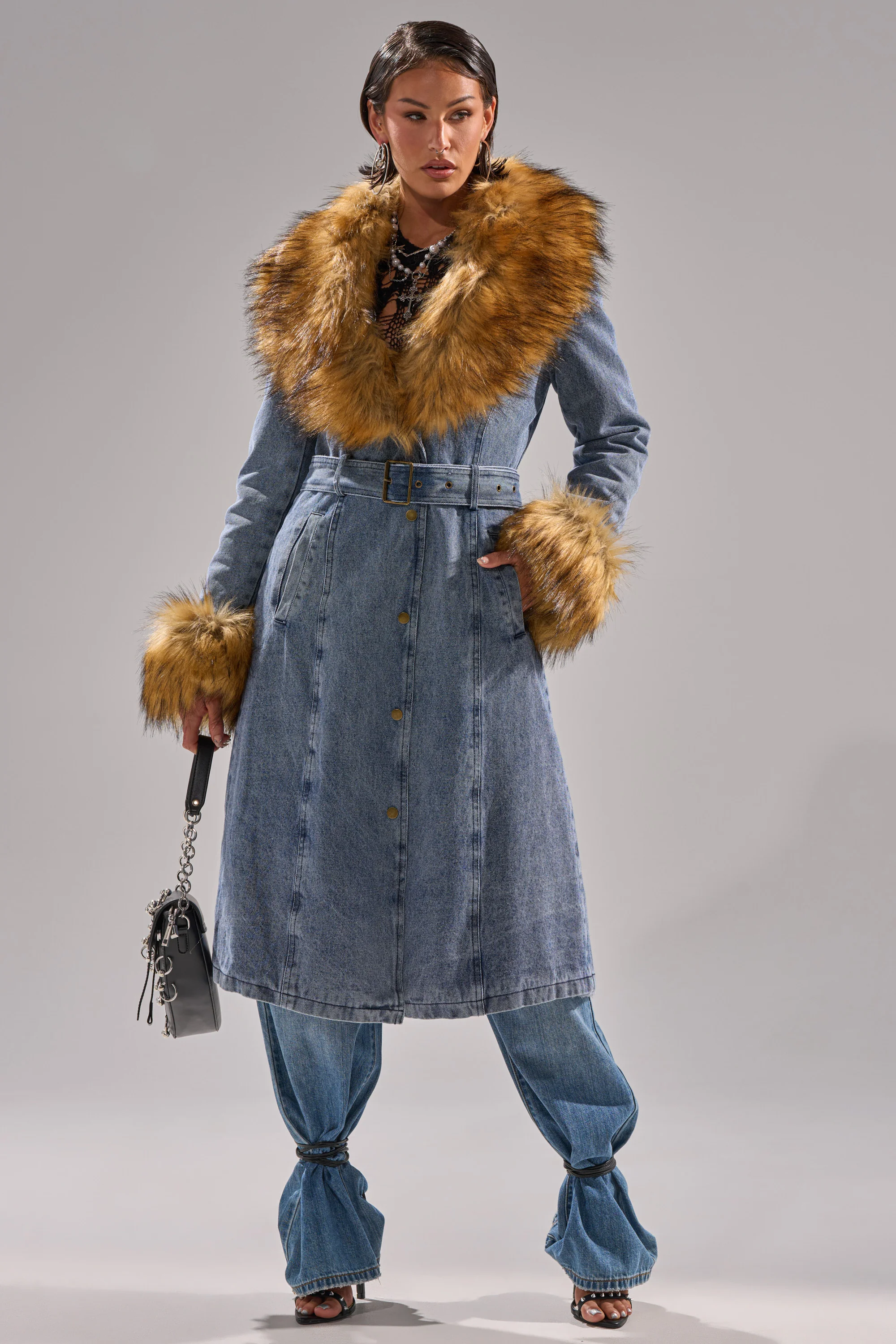 KAYA FUR TRIM DENIM TRENCH - Image 9