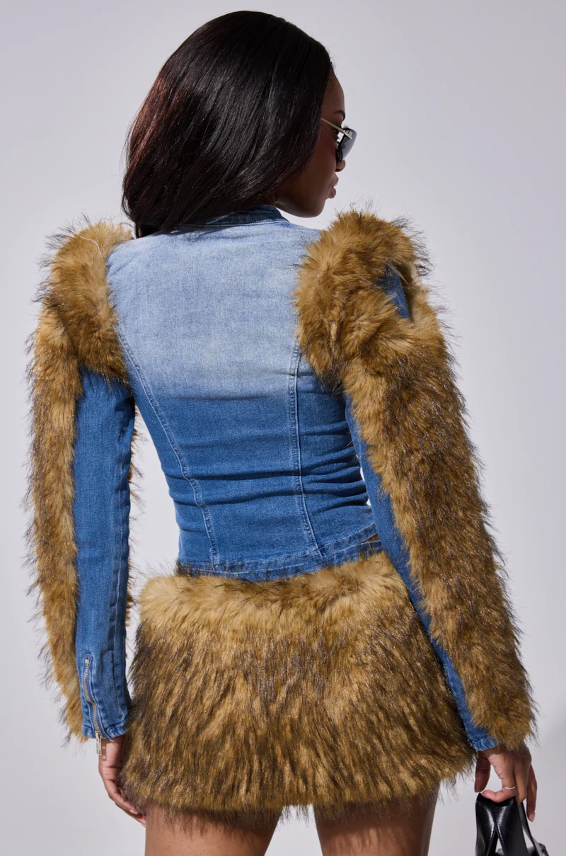 KENDRA FUR TRIM DENIM TOP - Image 6