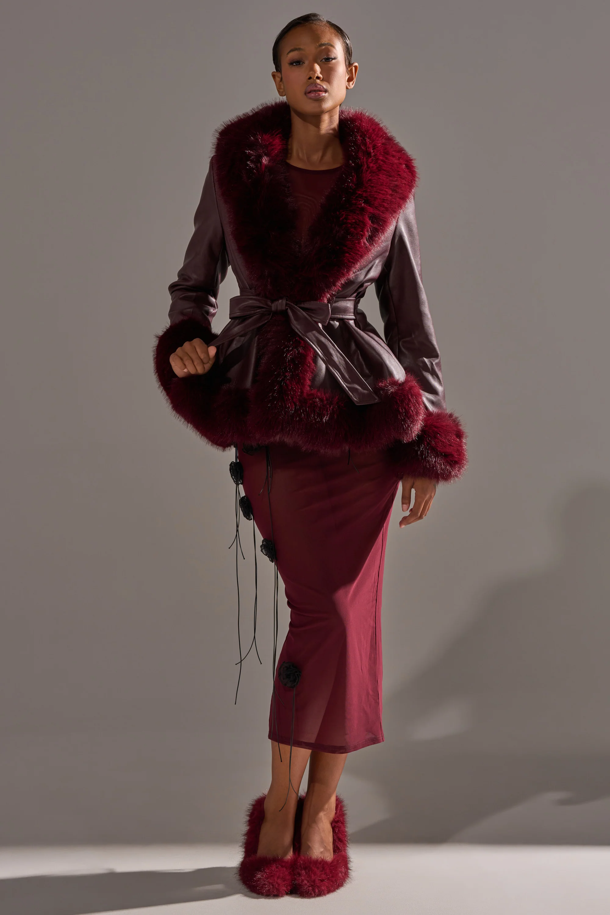KENZY FUR TRIM MOTO IN BURGUNDY - Image 2