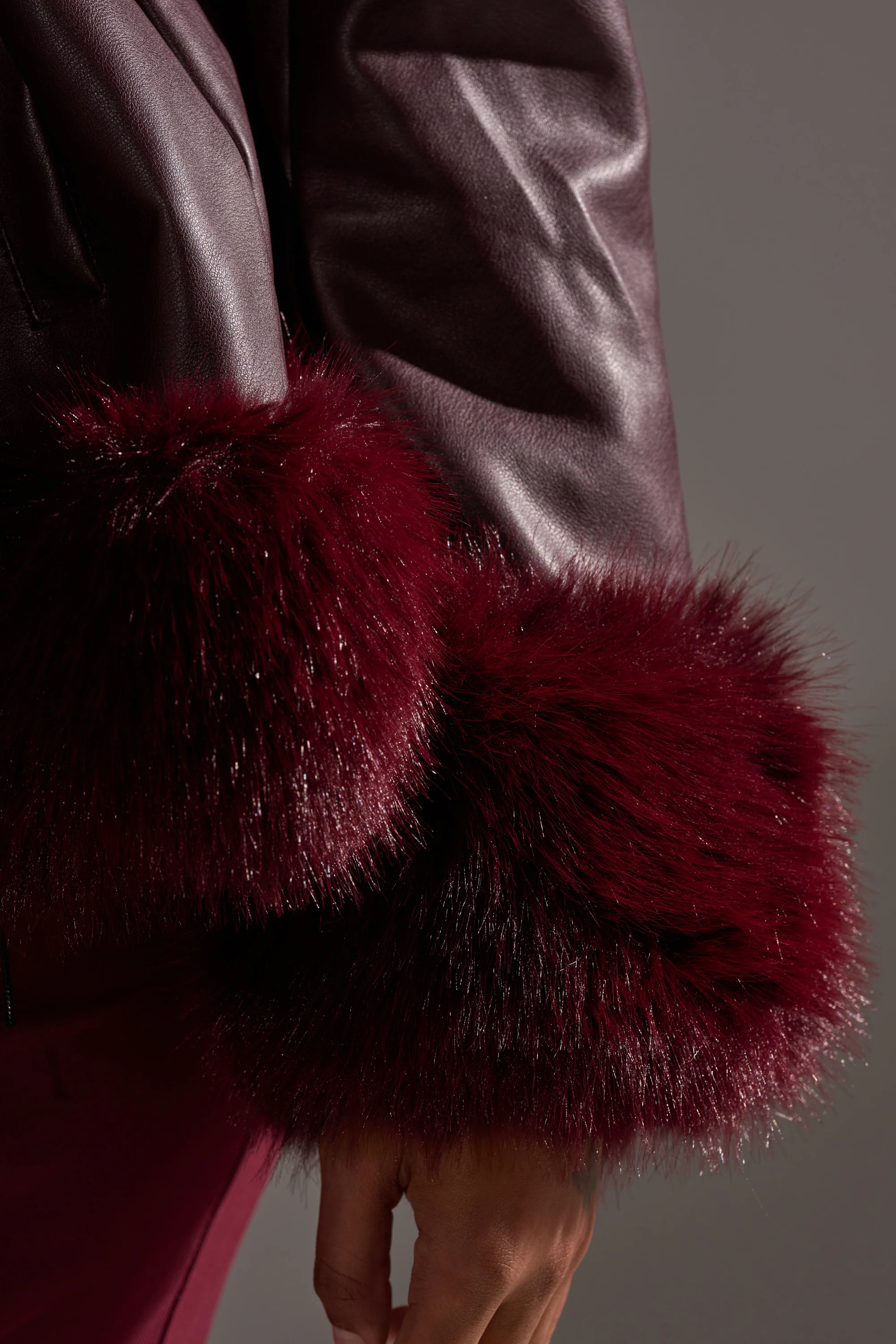 KENZY FUR TRIM MOTO IN BURGUNDY - Image 9
