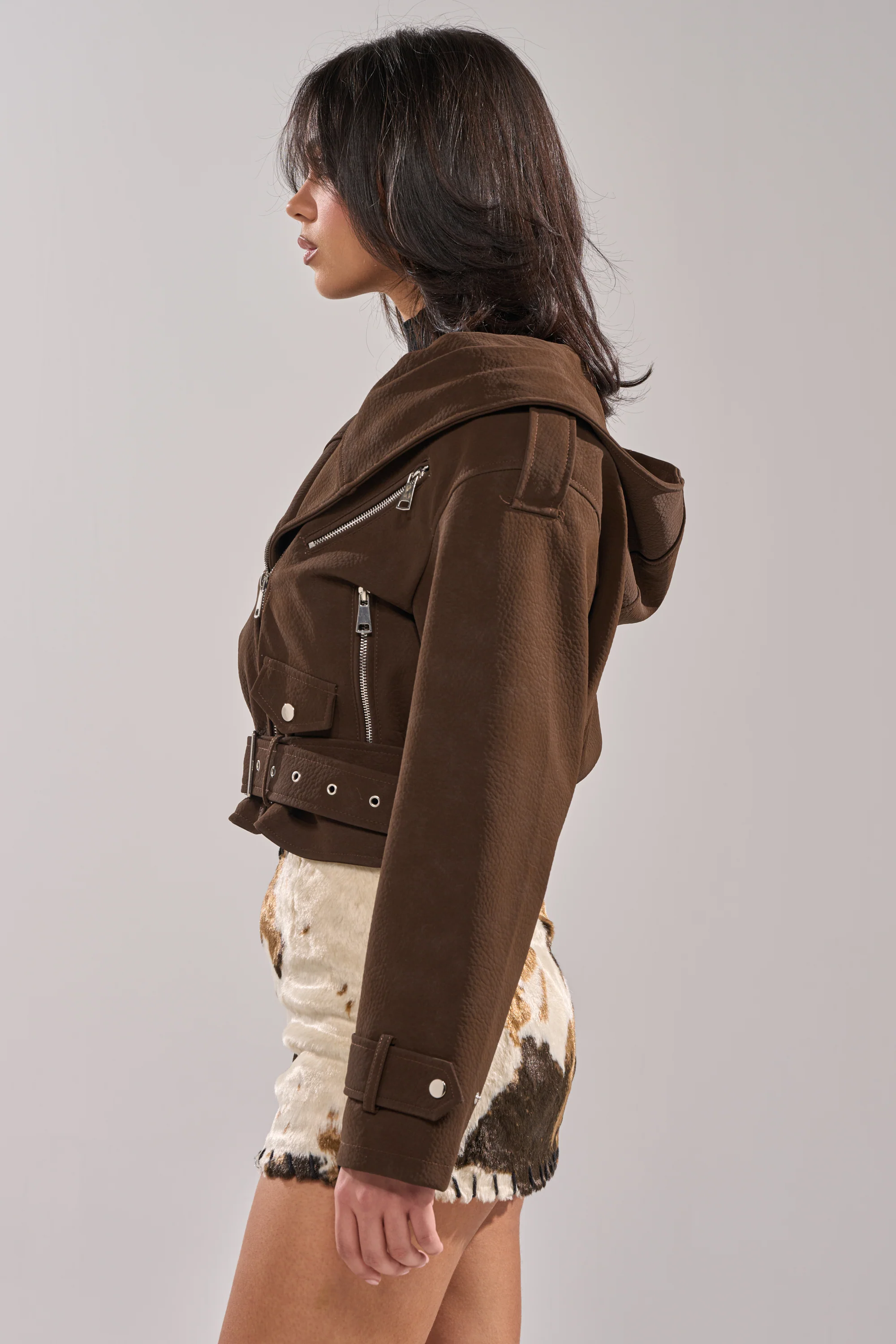 KIRA SUEDE EFFECT HOODED MOTO - Image 3
