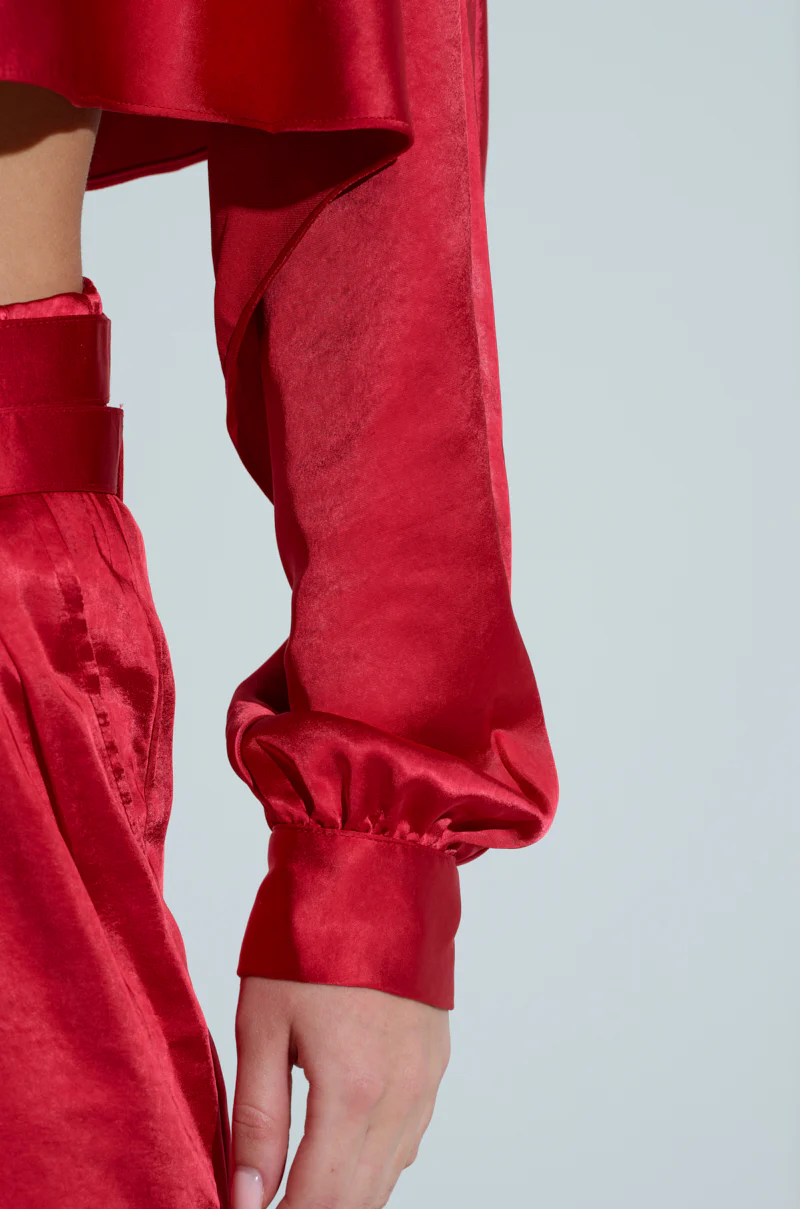 FEELIN' THE LOVE SATIN MOCK NECK BLOUSE IN RED - Image 8