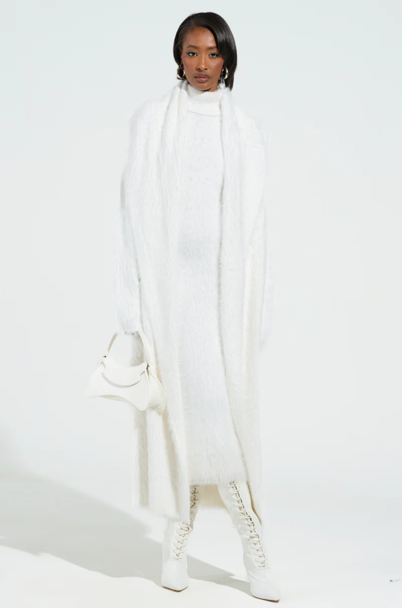 KYLIE FUZZY MIDI DRESS IN WHITE - Image 2