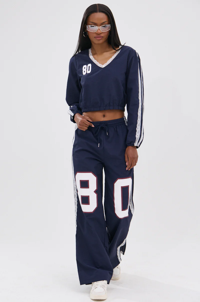 LACE TRIM NYLON CROPPED SWEATSHIRT - Image 8