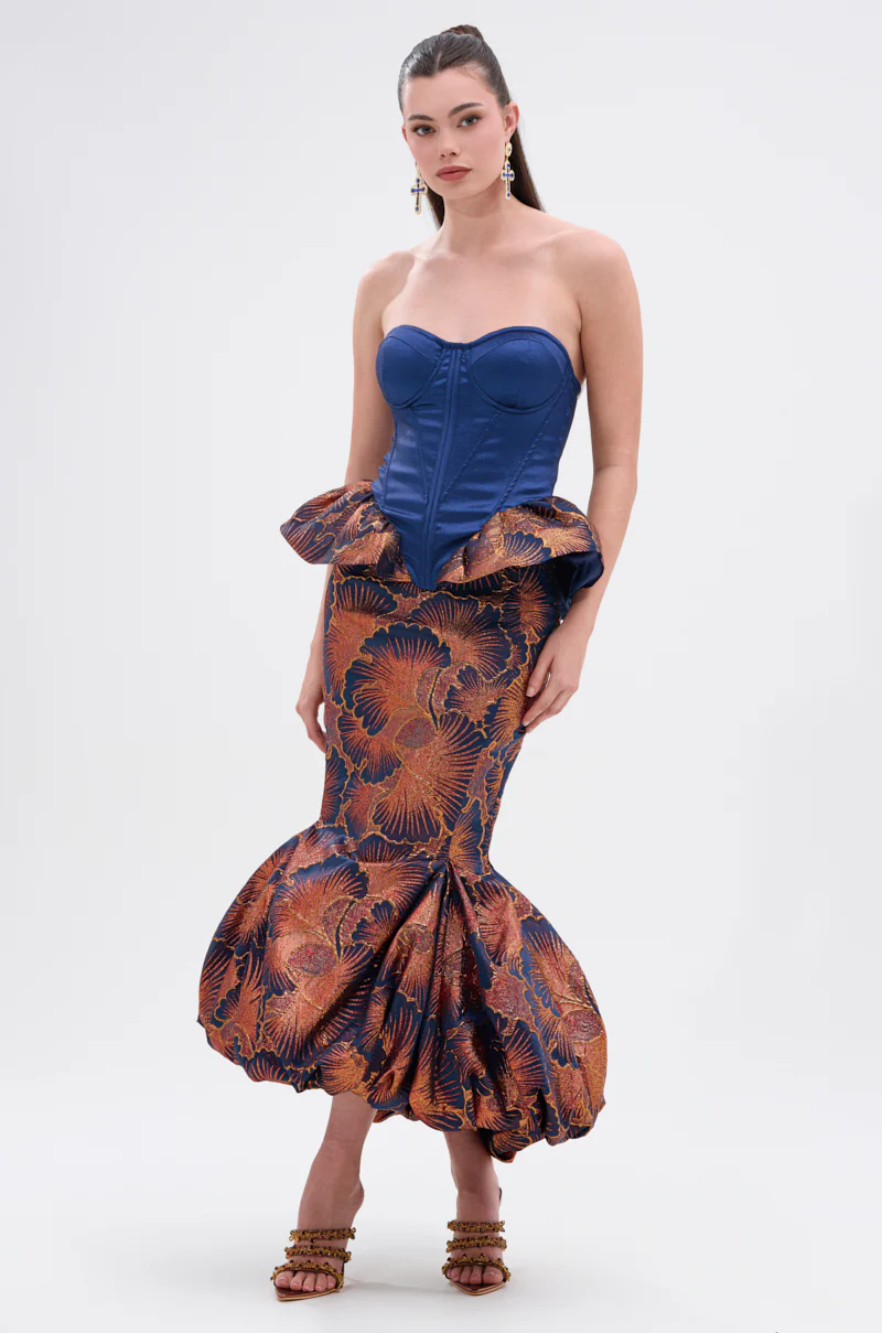 LADY LUX BROCADE BUBBLE HEM MIDI SKIRT