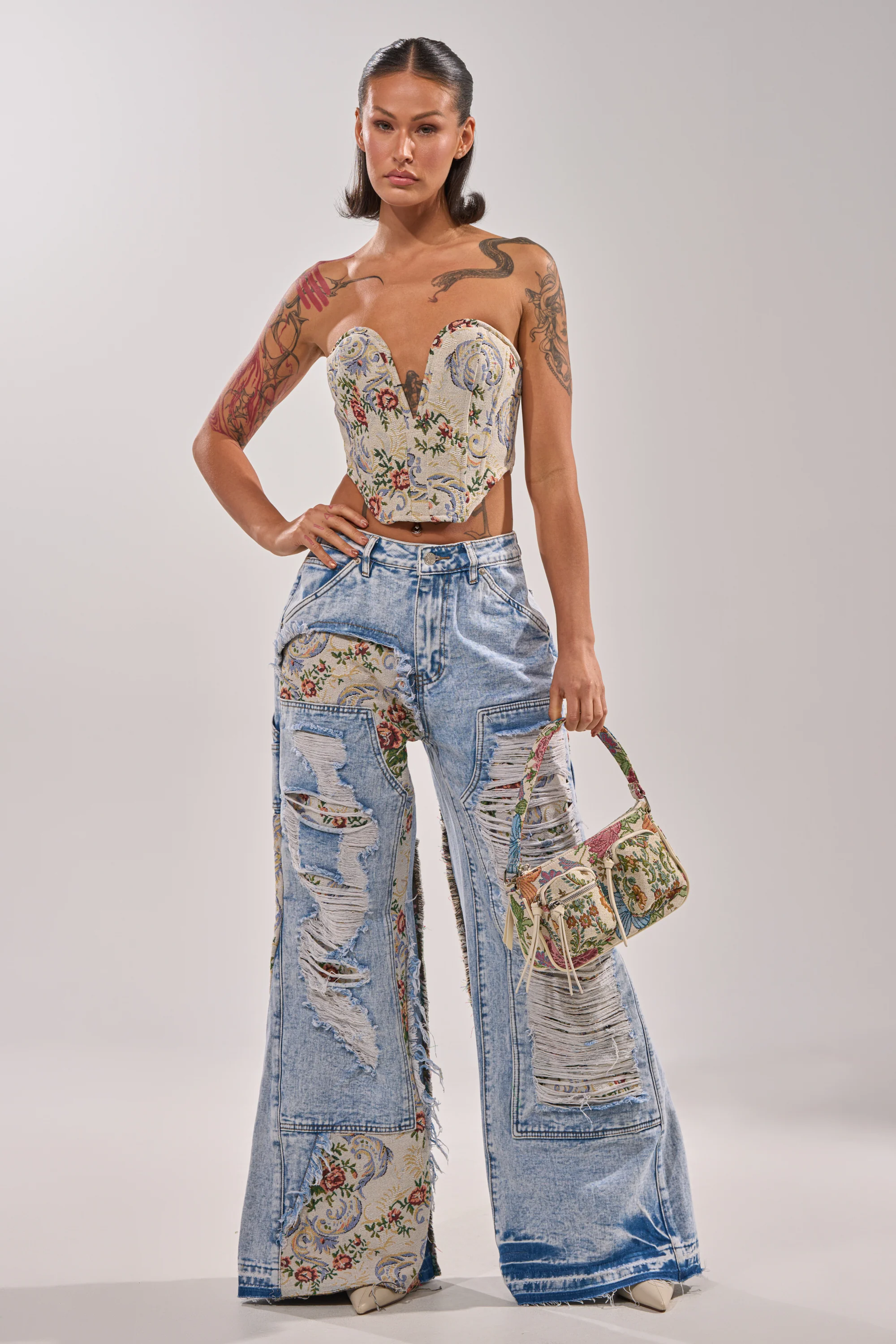 LANA DISTRESSED JEANS WITH JACQUARD DETAIL - Image 6