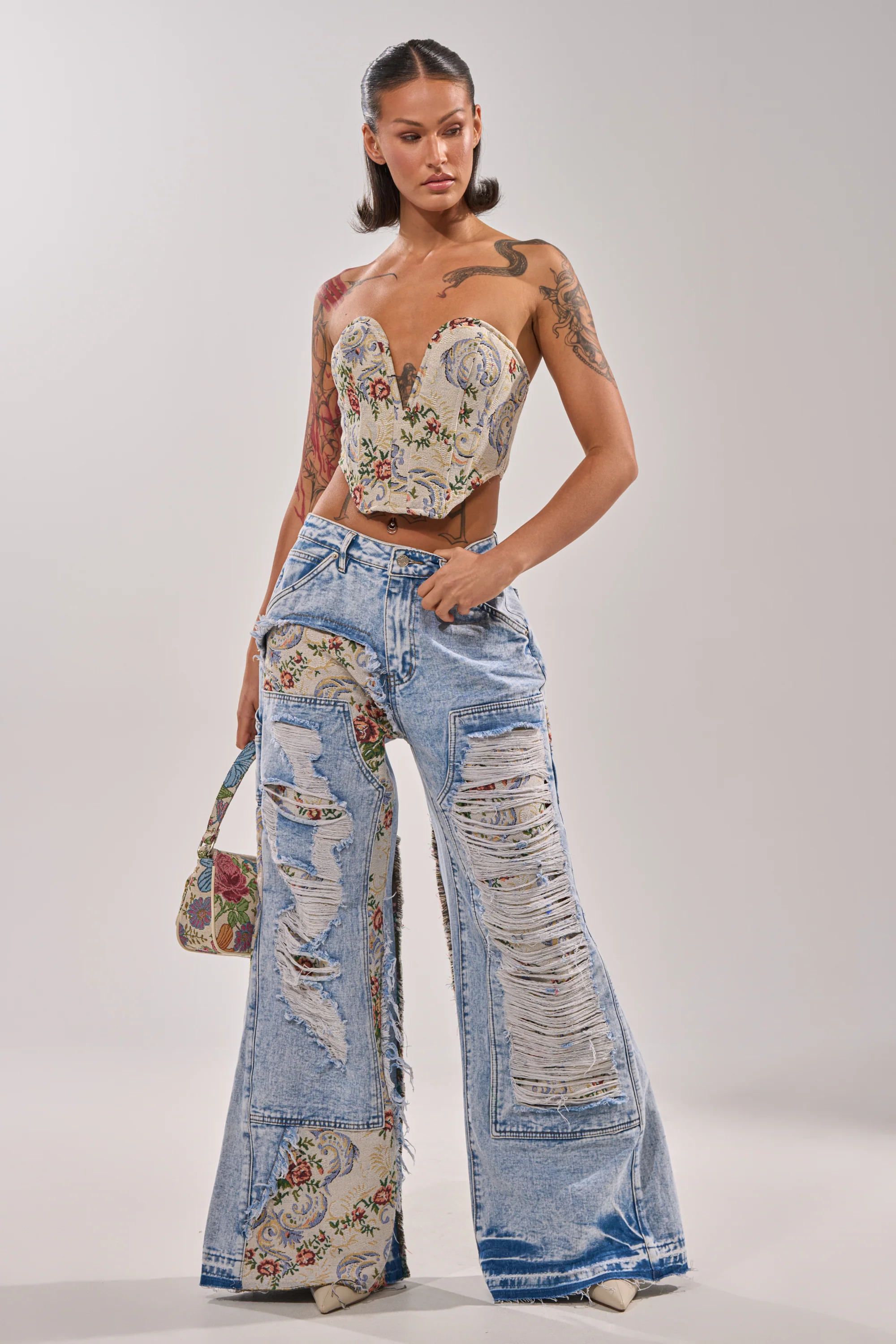 LANA DISTRESSED JEANS WITH JACQUARD DETAIL - Image 7