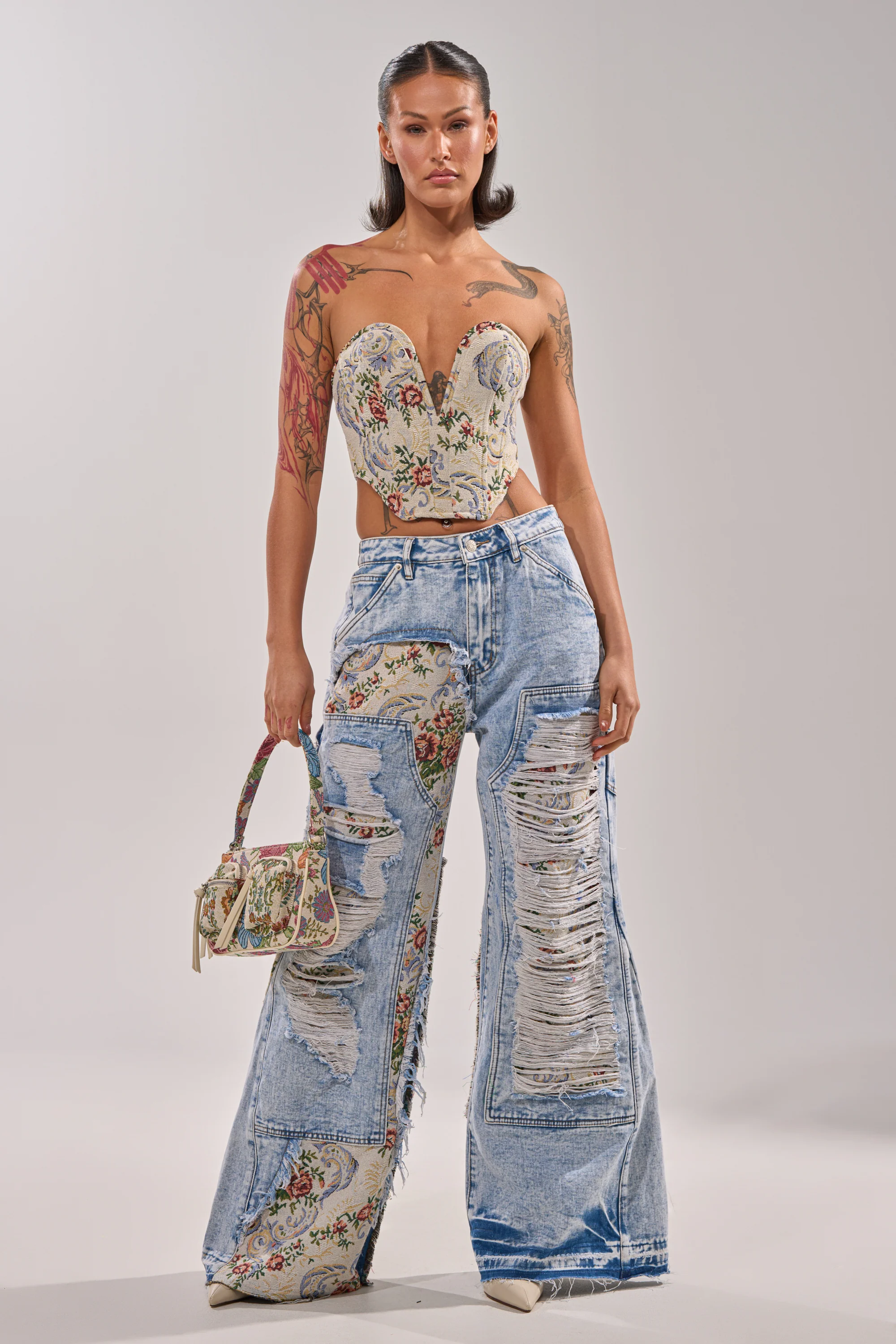 LANA DISTRESSED JEANS WITH JACQUARD DETAIL - Image 8