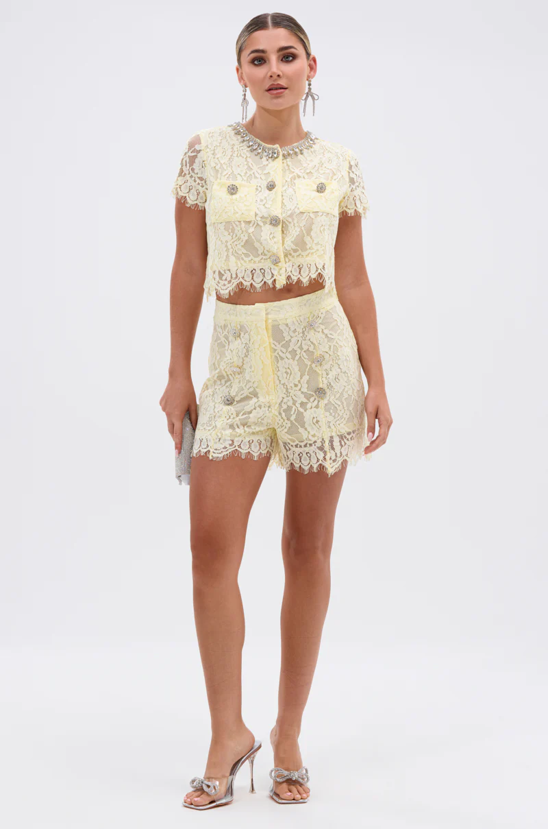 LEAH LACE BUTTON DOWN BLOUSE IN BABY YELLOW - Image 4