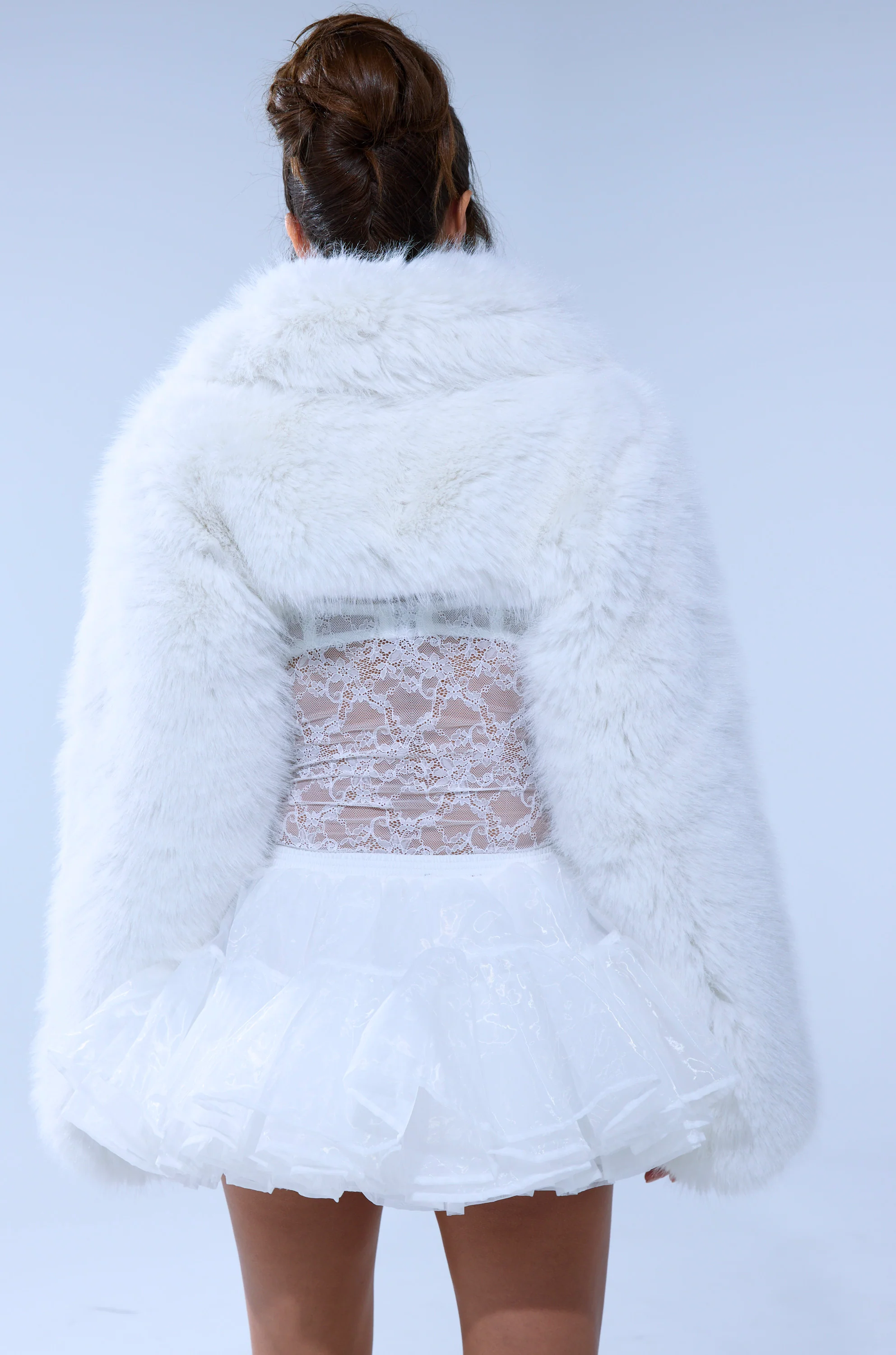 LEILA ULTRA CROP FAUX FUR IN IVORY - Image 8