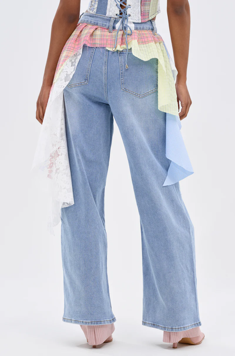 LET THE FUN BEGIN DENIM PANT WITH PLAID DETAILS - Image 6