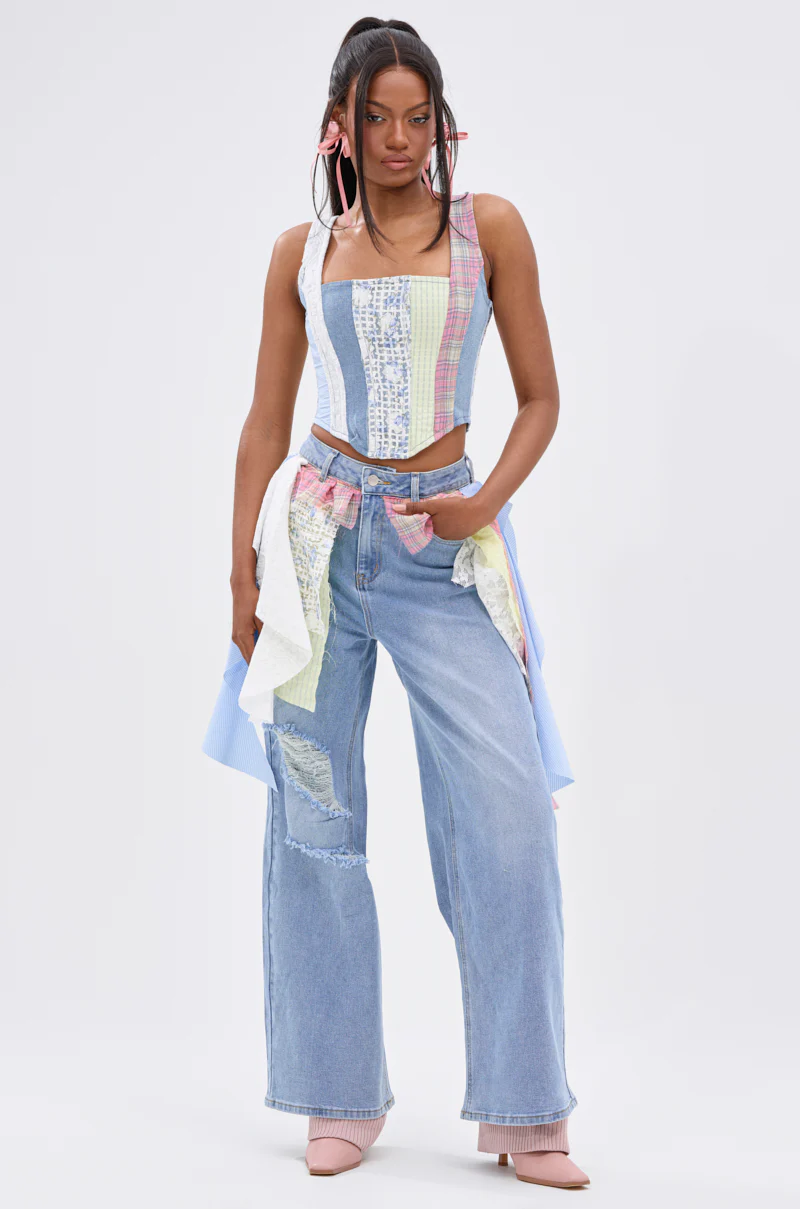 LET THE FUN BEGIN MIXED PLAID CORSET TOP - Image 7