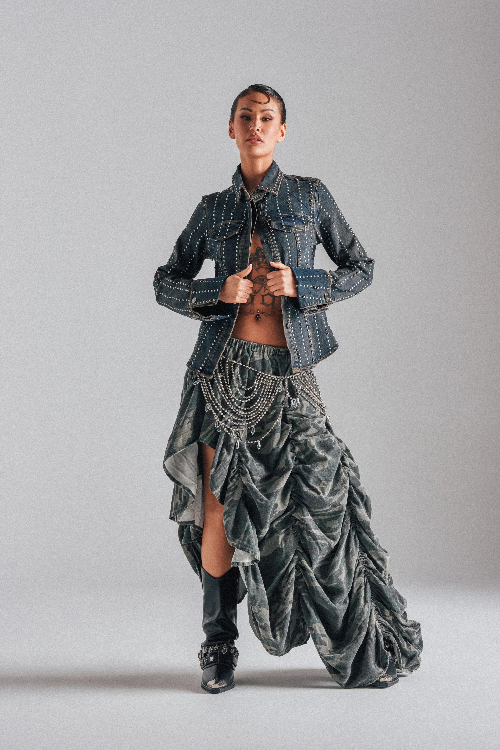 LETS CHANGE IT UP RUCHED MIDI SKIRT IN CAMO - Image 3