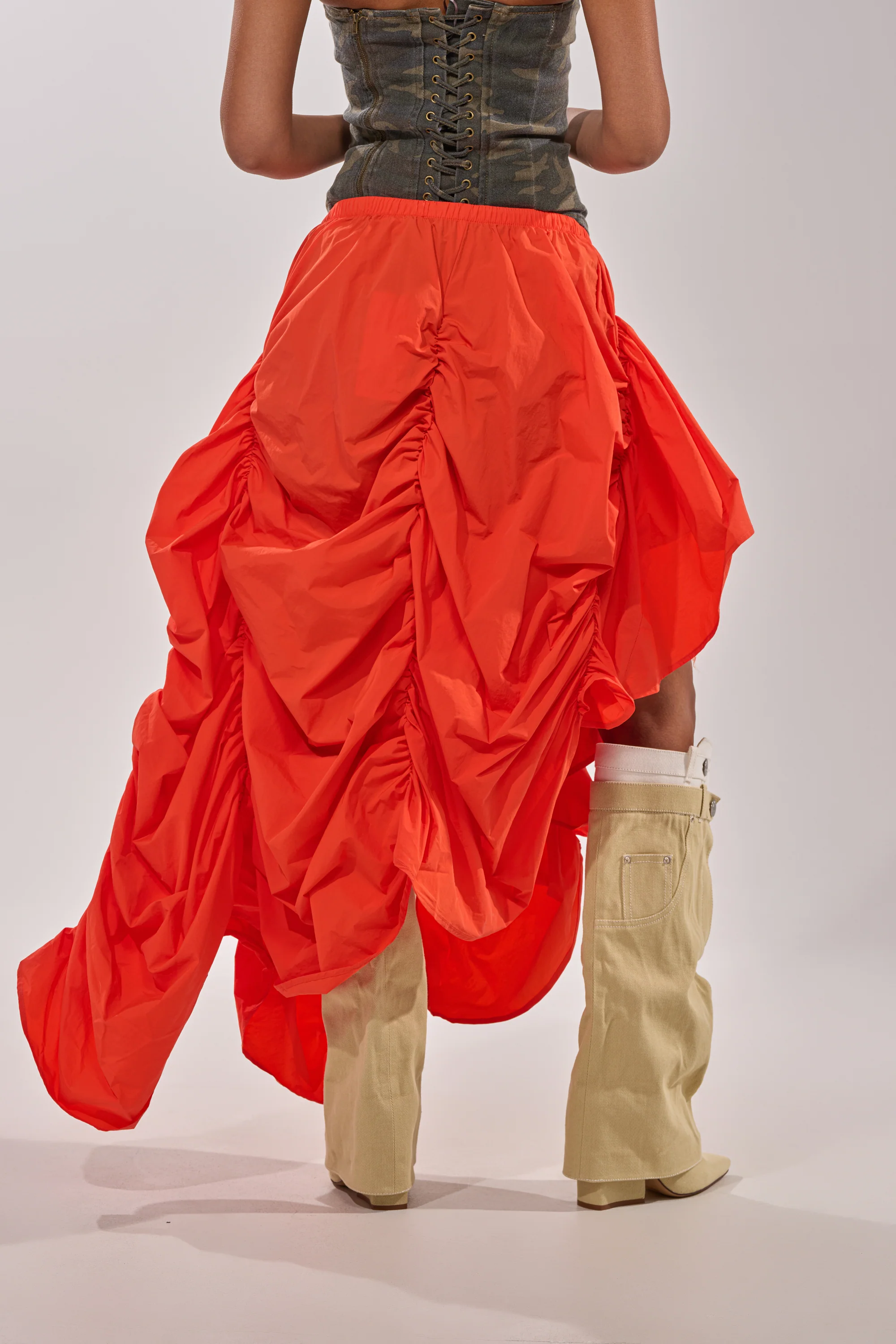 LETS CHANGE IT UP RUCHED MIDI SKIRT IN ORANGE - Image 5