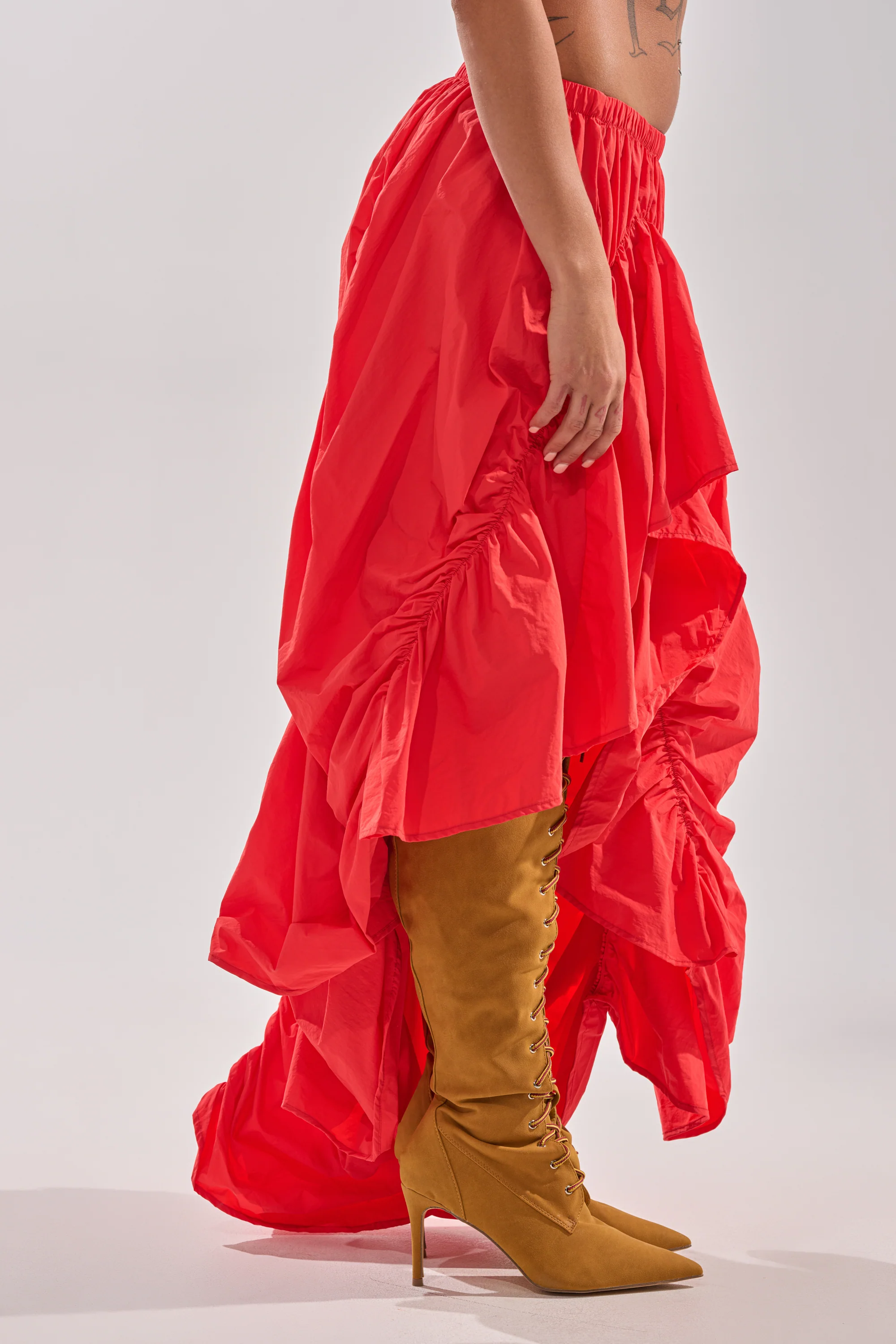 LETS CHANGE IT UP RUCHED MIDI SKIRT IN RED - Image 5