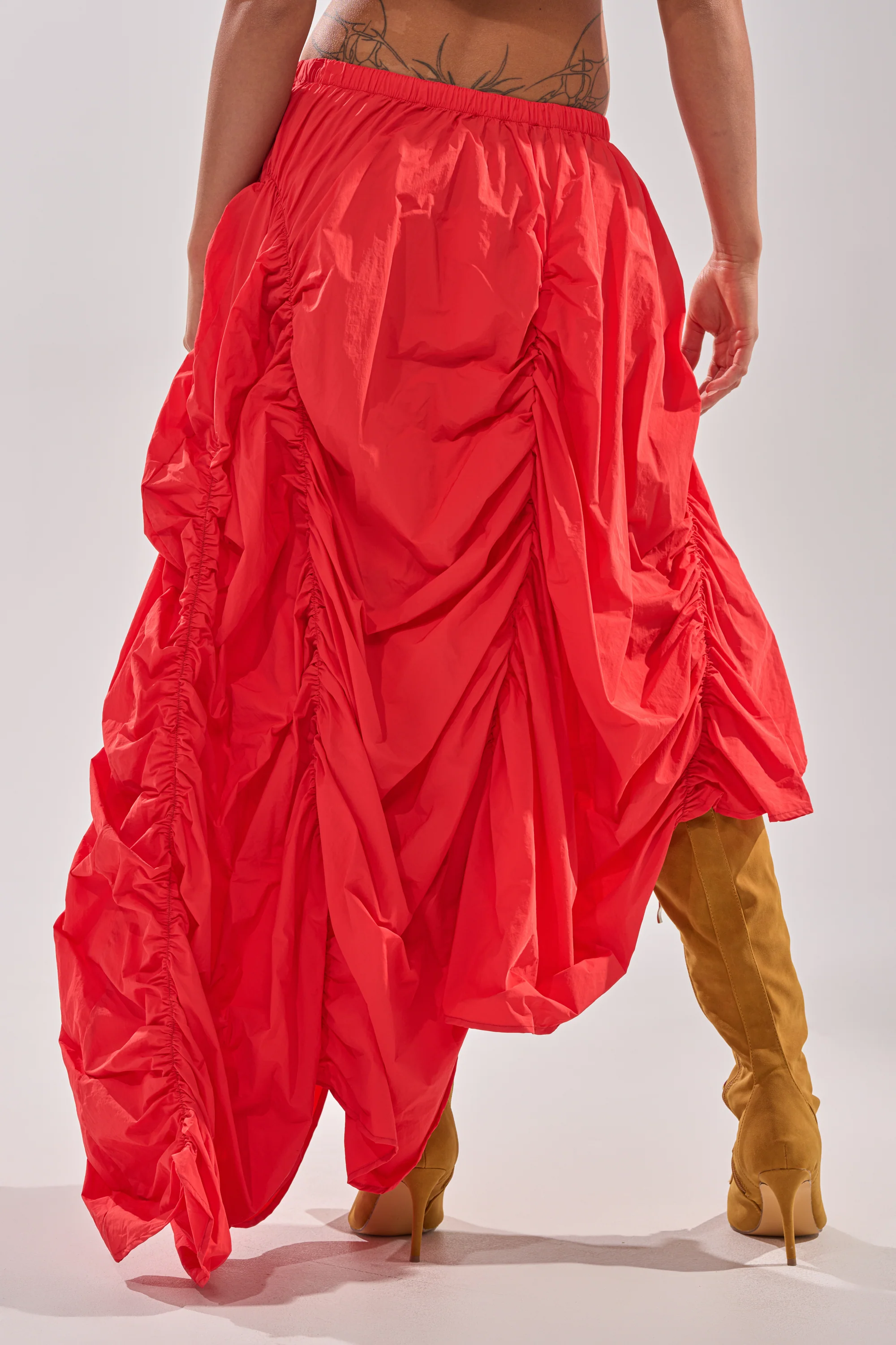 LETS CHANGE IT UP RUCHED MIDI SKIRT IN RED - Image 6