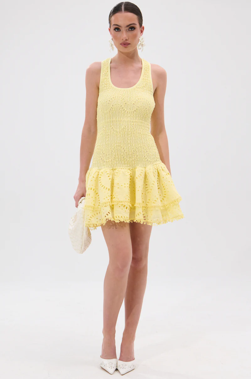 LET'S GO TO THE BEACH RUFFLE MINI DRESS IN YELLOW - Image 7