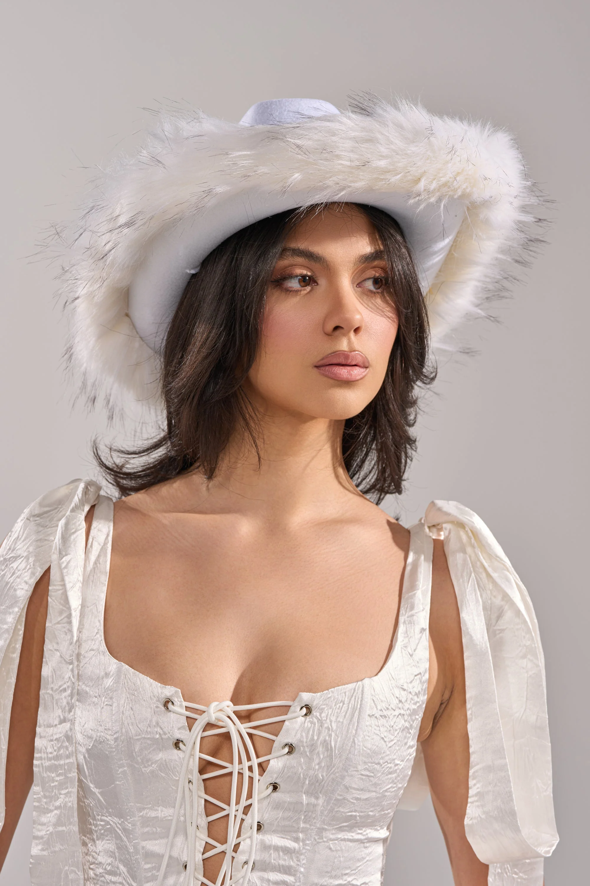 LETS RIDE FAUX FUR TRIM COWBOY HAT - Image 2