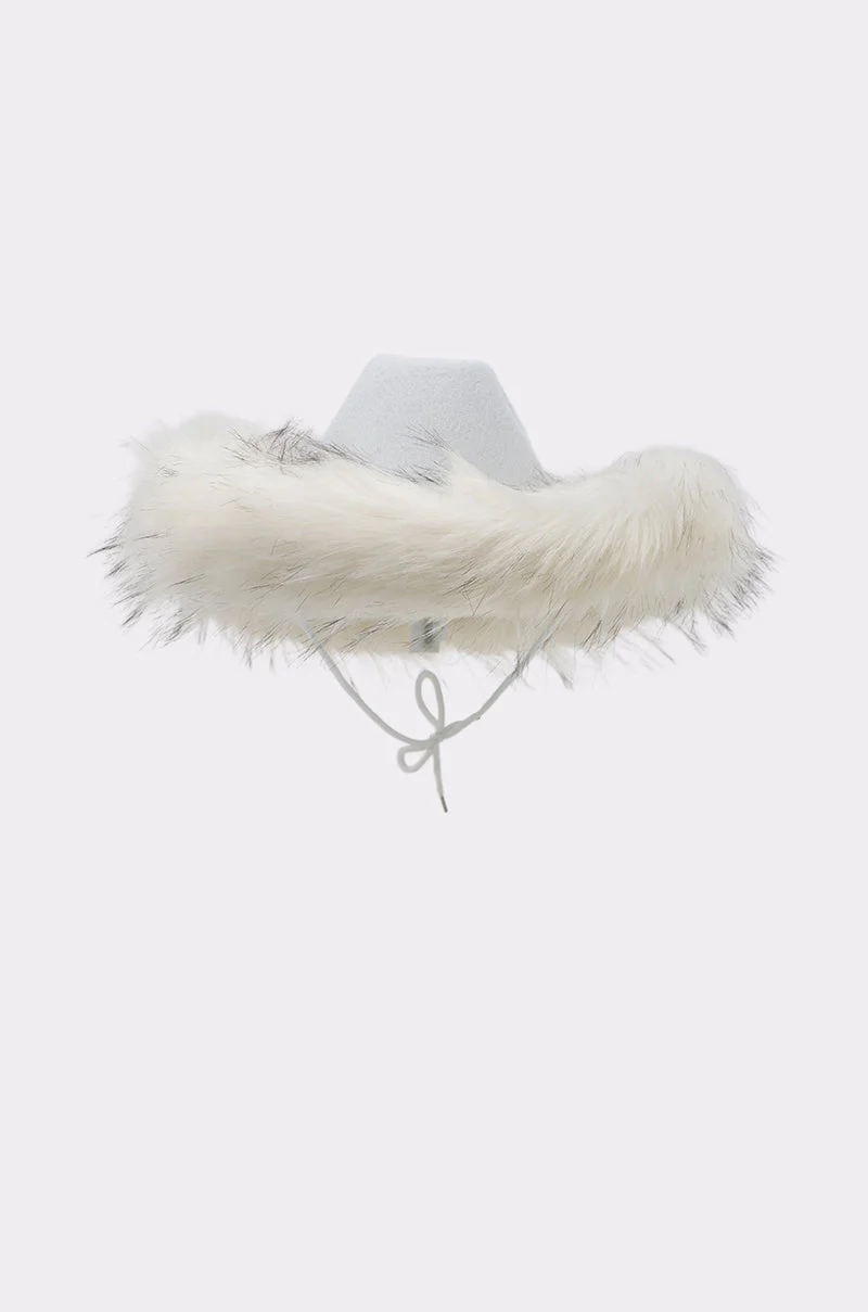 LETS RIDE FAUX FUR TRIM COWBOY HAT - Image 6