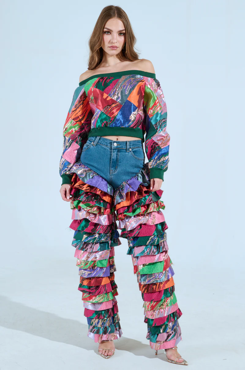 LIFE IS BUT A DREAM BROCADE RUFFLE DENIM - Image 2