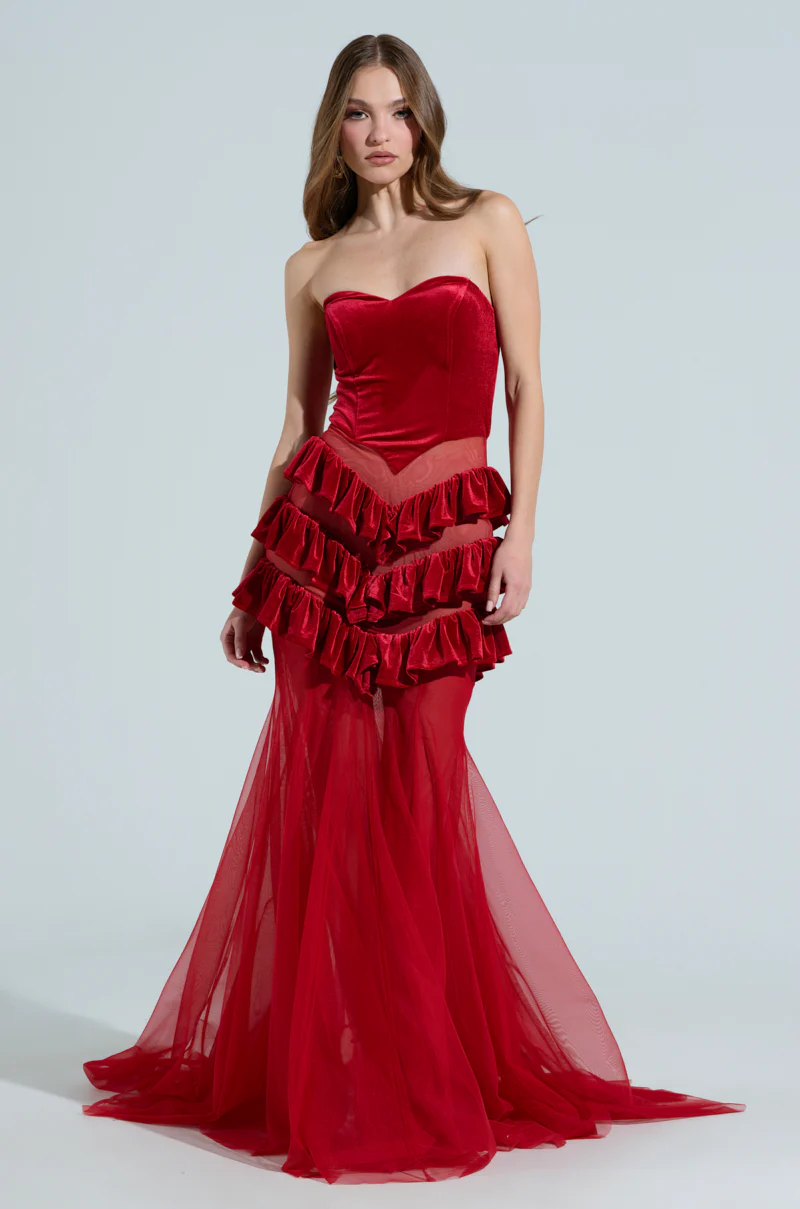 LIGHTS AND ACTION MAXI DRESS IN RED - Image 2
