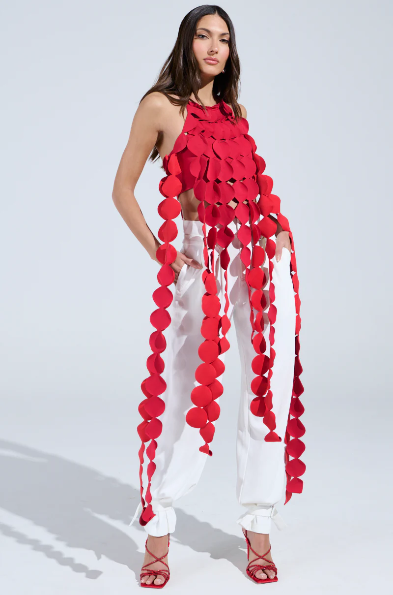 LIGHTS FLASHING HALTER TIE NECK TOP IN RED - Image 2