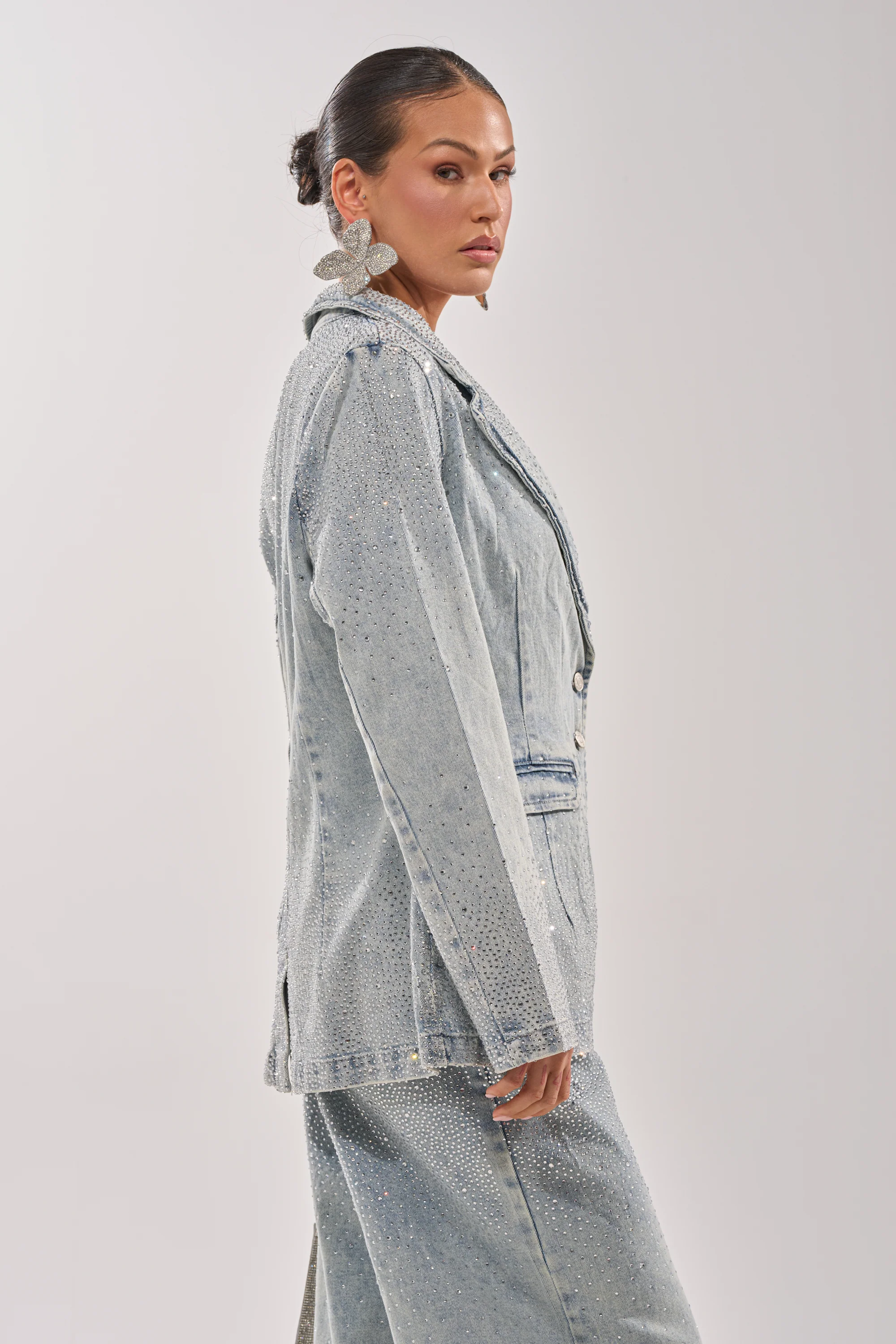 LIGHTS OUT RHINESTONE DENIM BLAZER - Image 4