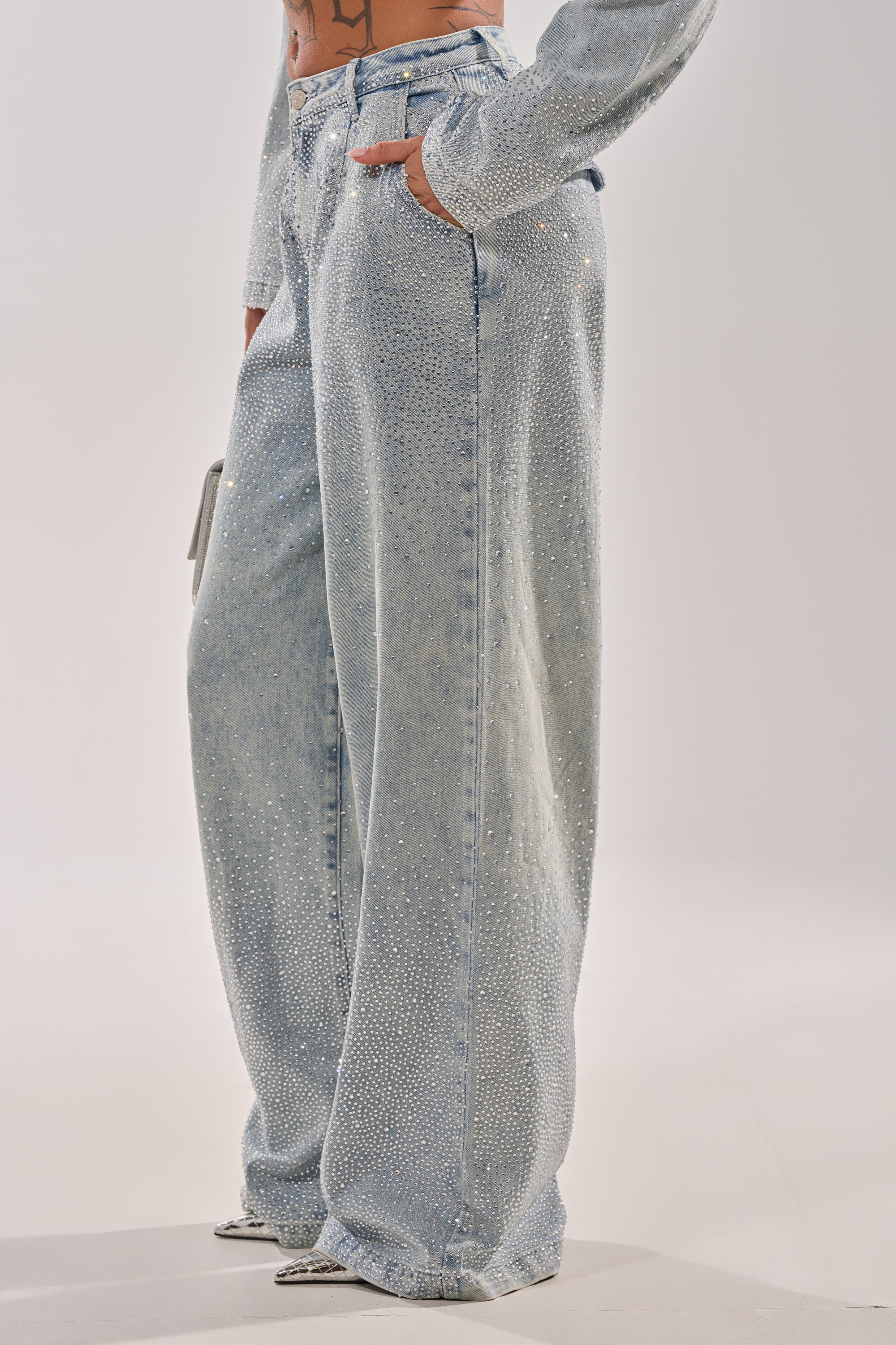 LIGHTS OUT RHINESTONE WIDE LEG DENIM - Image 4