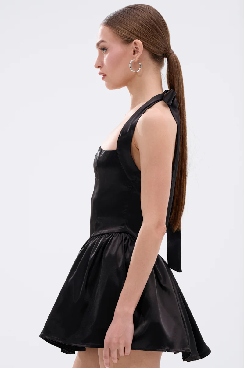 LIKE DAYLIGHT SATIN MINI DRESS IN BLACK - Image 4