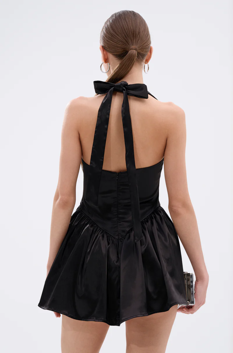 LIKE DAYLIGHT SATIN MINI DRESS IN BLACK - Image 5