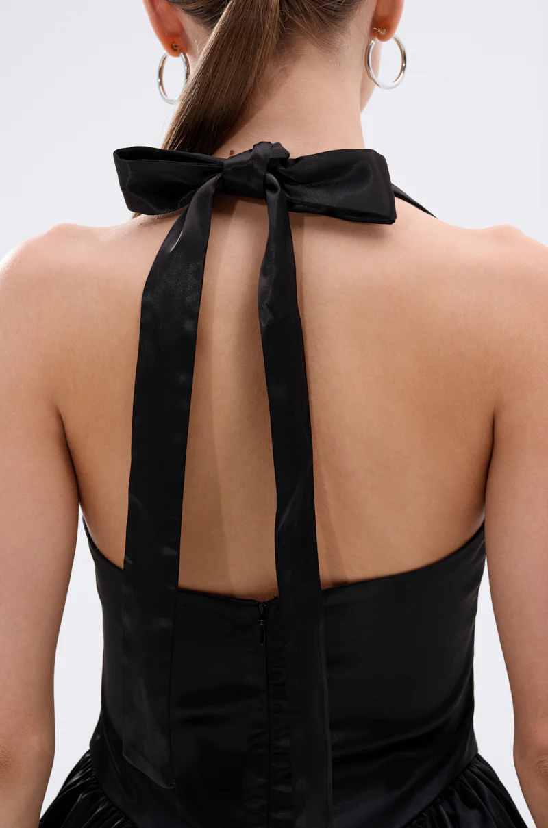 LIKE DAYLIGHT SATIN MINI DRESS IN BLACK - Image 9