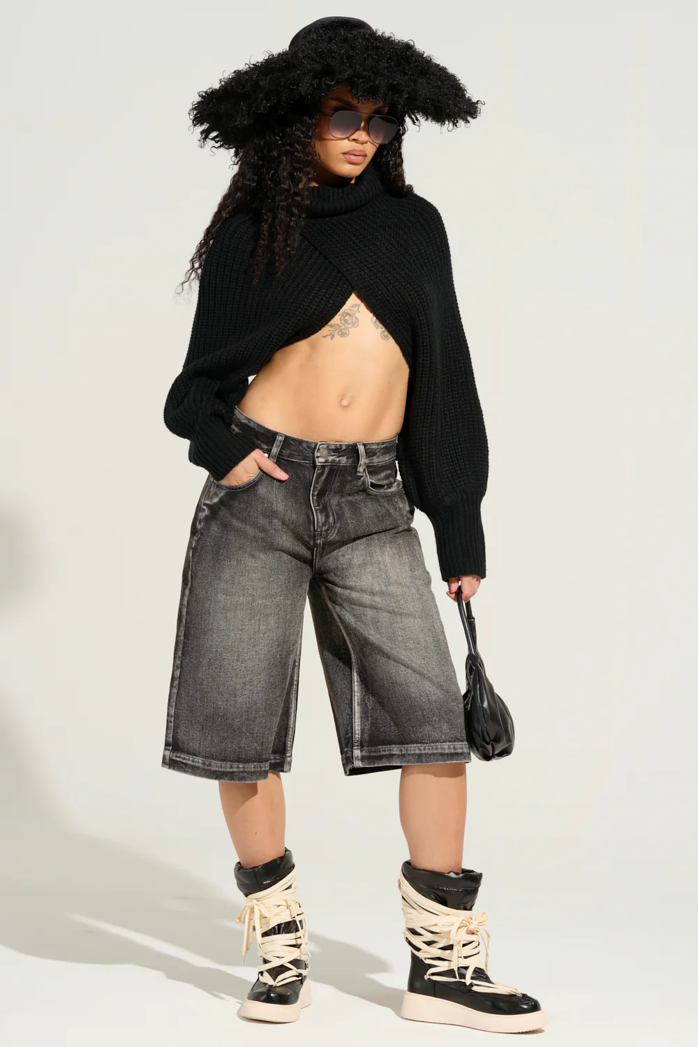 LITERAL PERFECTION BLACK DENIM BERMUDA SHORTS - Image 4