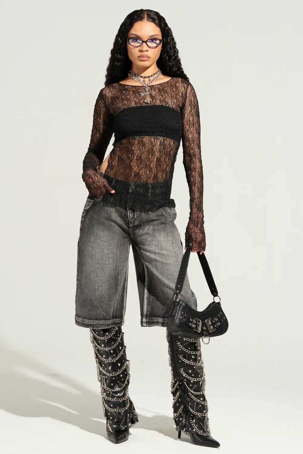 LITERAL PERFECTION BLACK DENIM BERMUDA SHORTS - Image 8