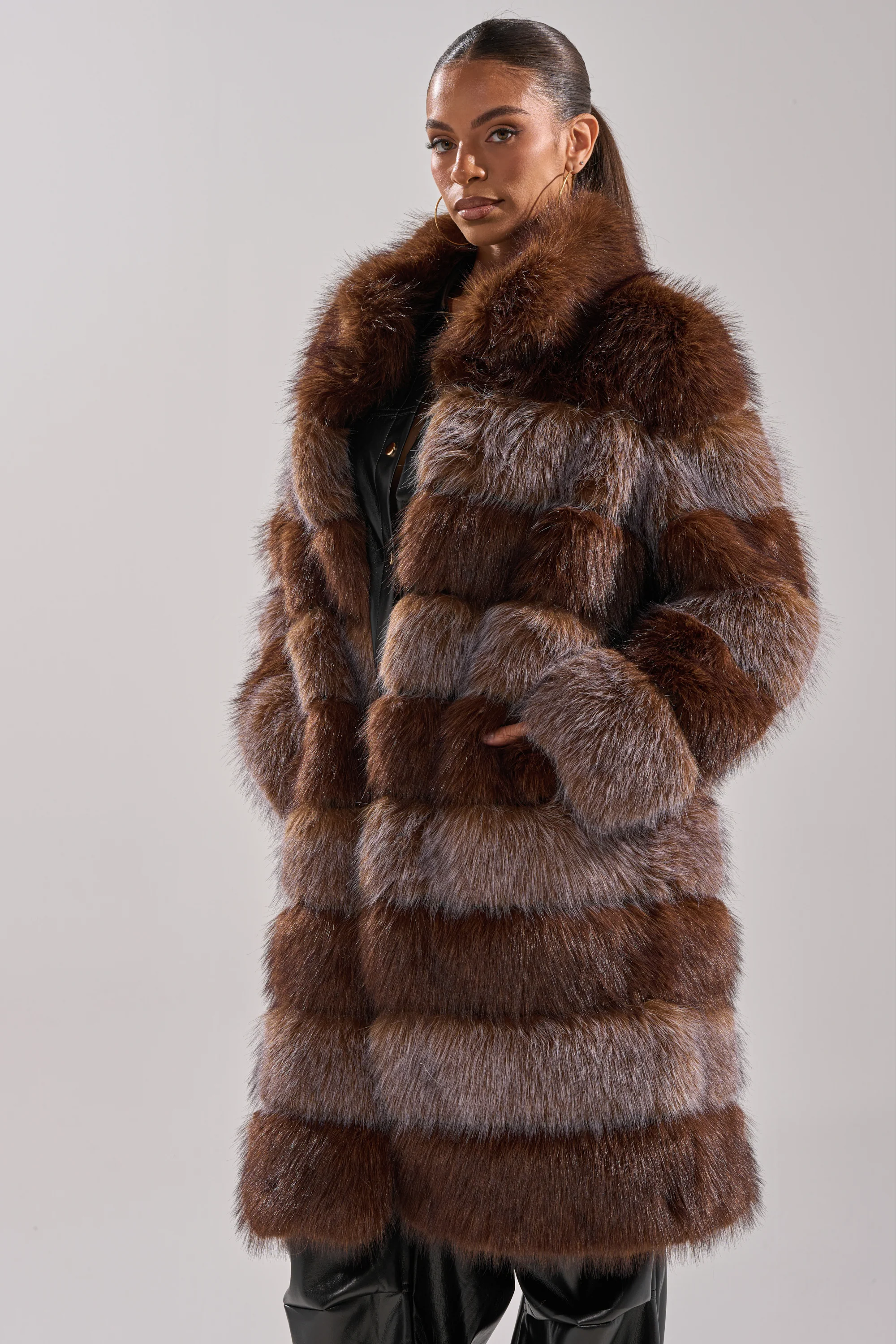 LITTLE BIT OF SPICE PANELED FAUX FUR COAT - Image 3